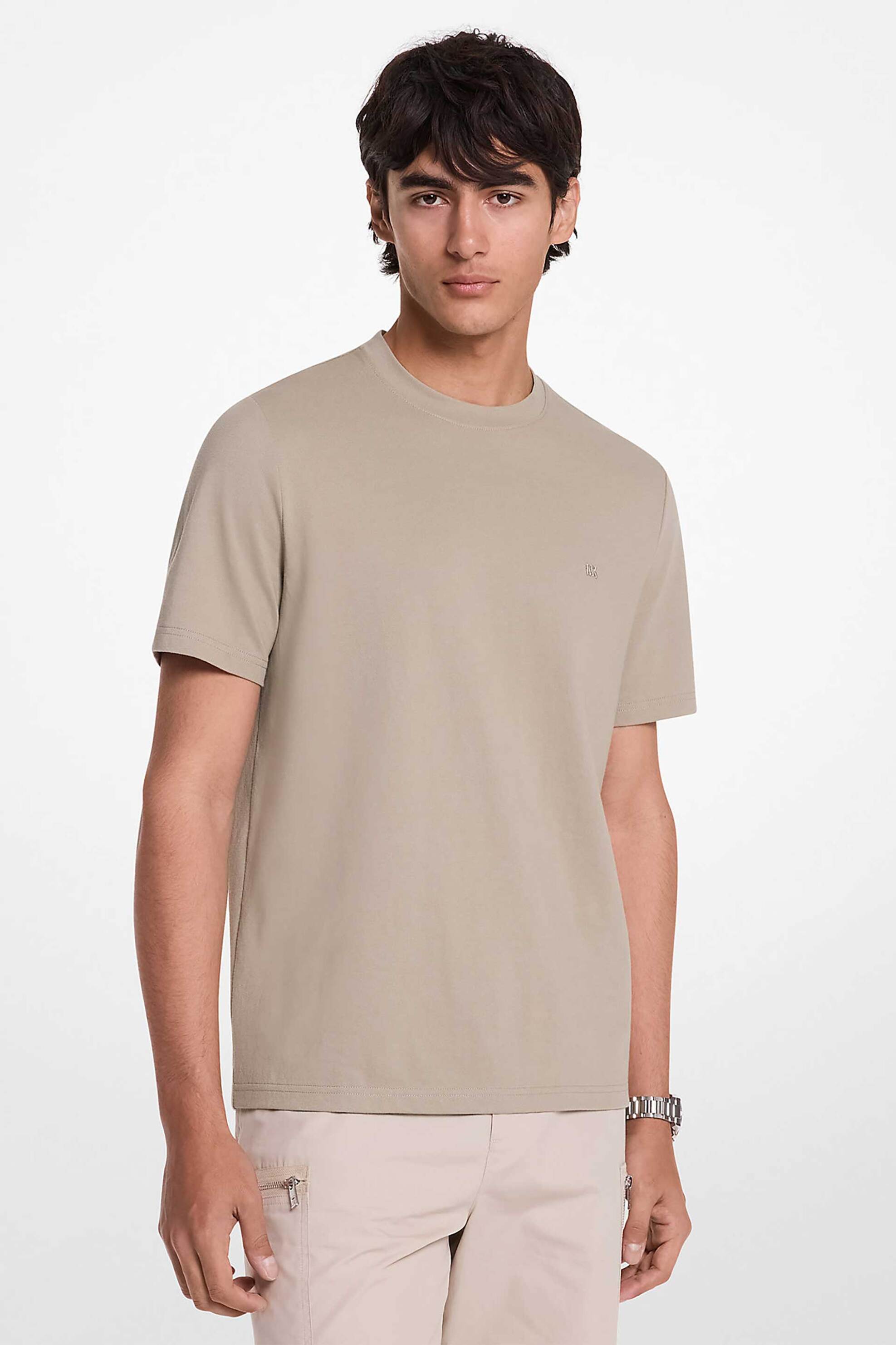 Michael Kors ανδρικό T-shirt πικέ με κεντημένο λογότυπο Regular Fit - CR451V9HFK Μπεζ