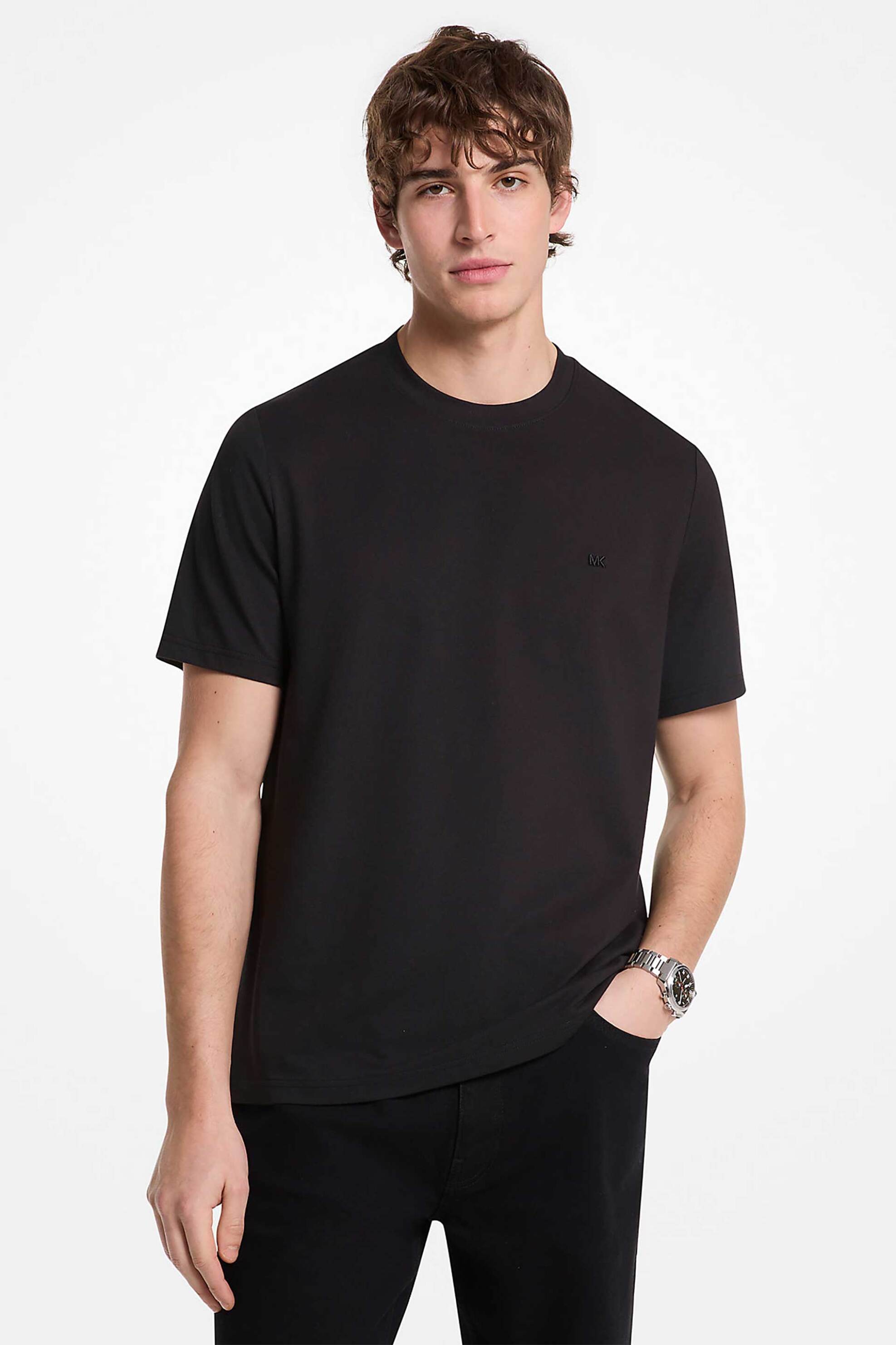 Michael Kors ανδρικό T-shirt πικέ με κεντημένο λογότυπο Regular Fit - CR451V9HFK Μαύρο