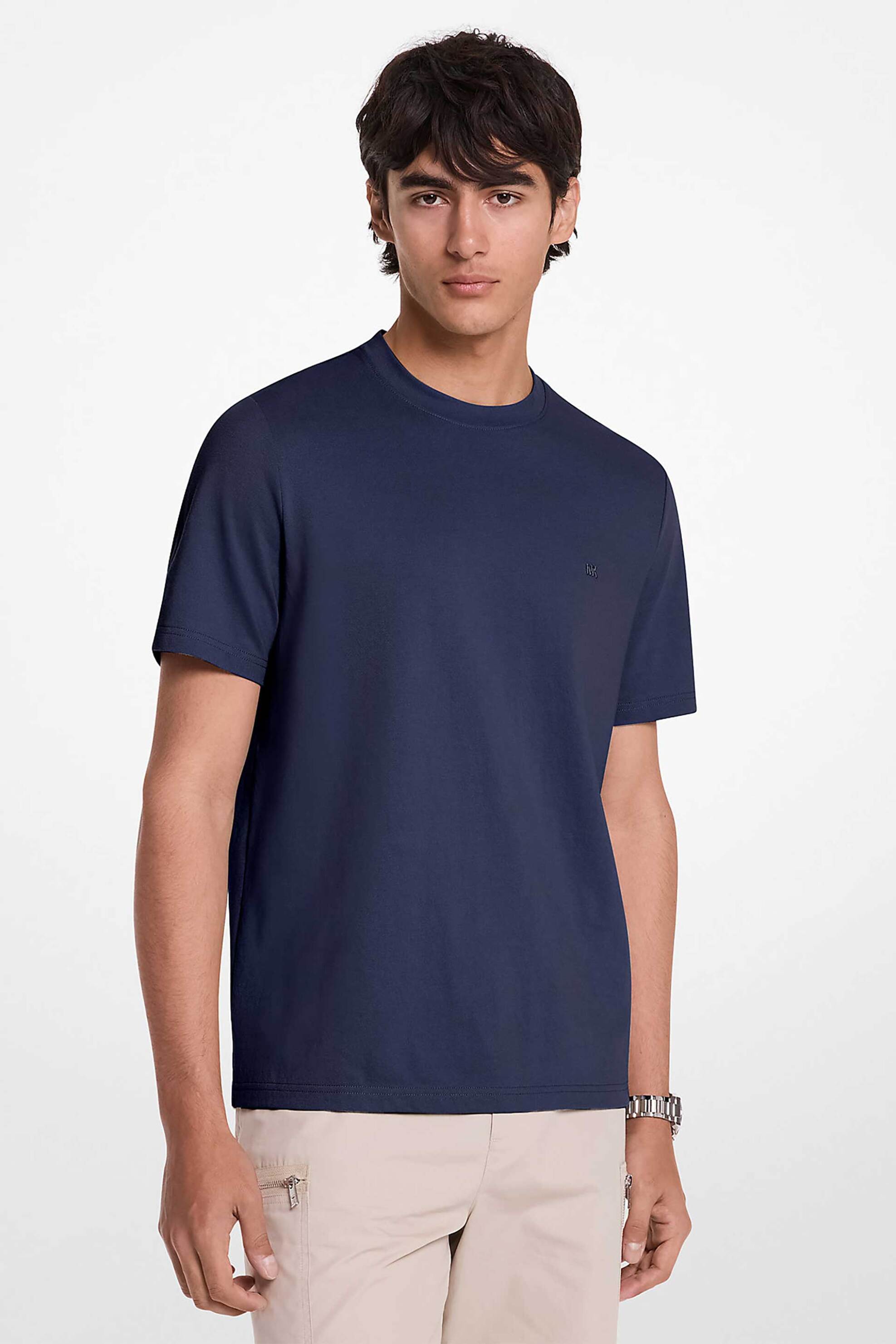 Michael Kors ανδρικό T-shirt πικέ με κεντημένο λογότυπο Regular Fit - CR451V9HFK Μπλε Σκούρο