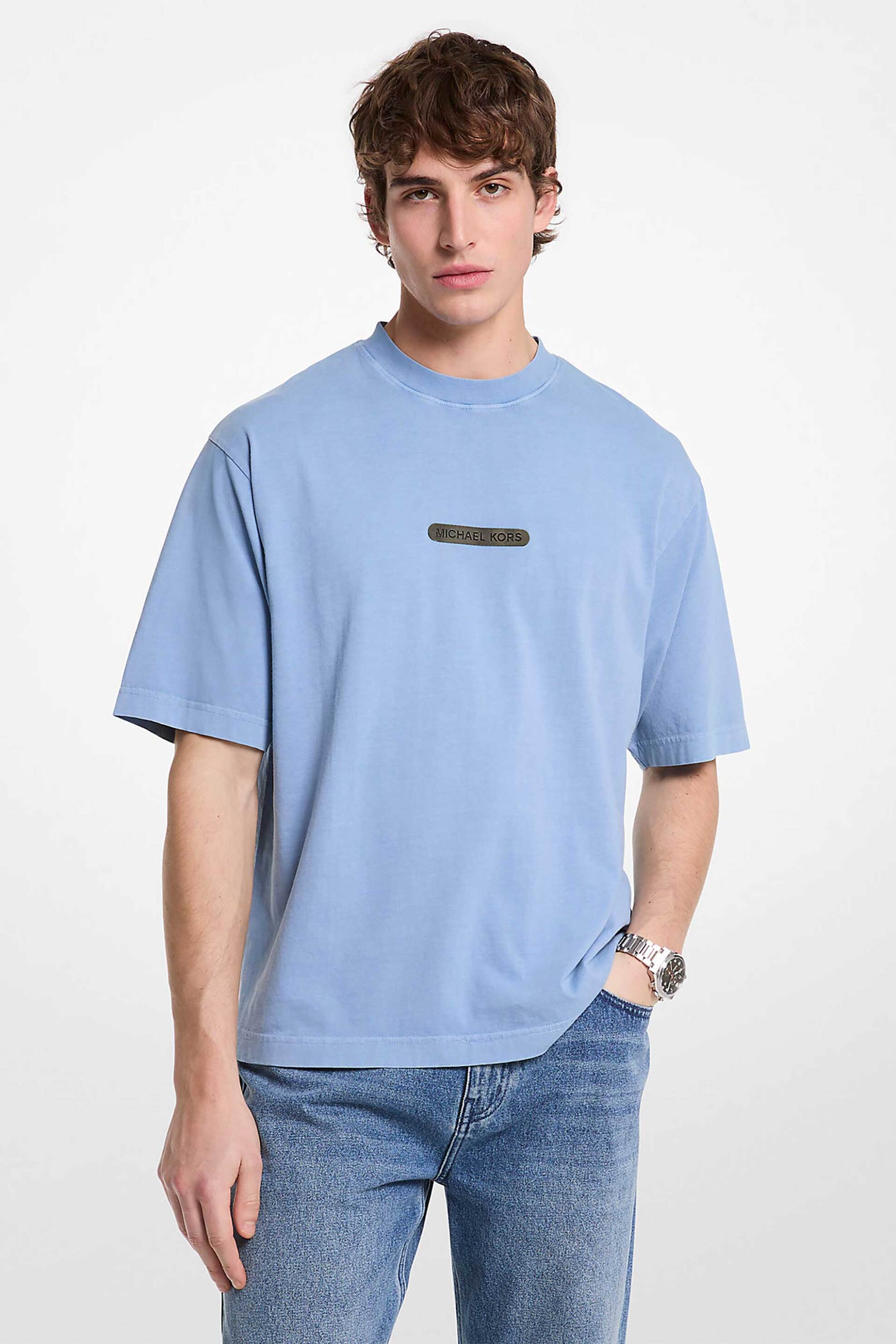 Michael Kors ανδρικό T-shirt με logo print Loose Fit - CS552K2HU2 Μπλε Ανοιχτό