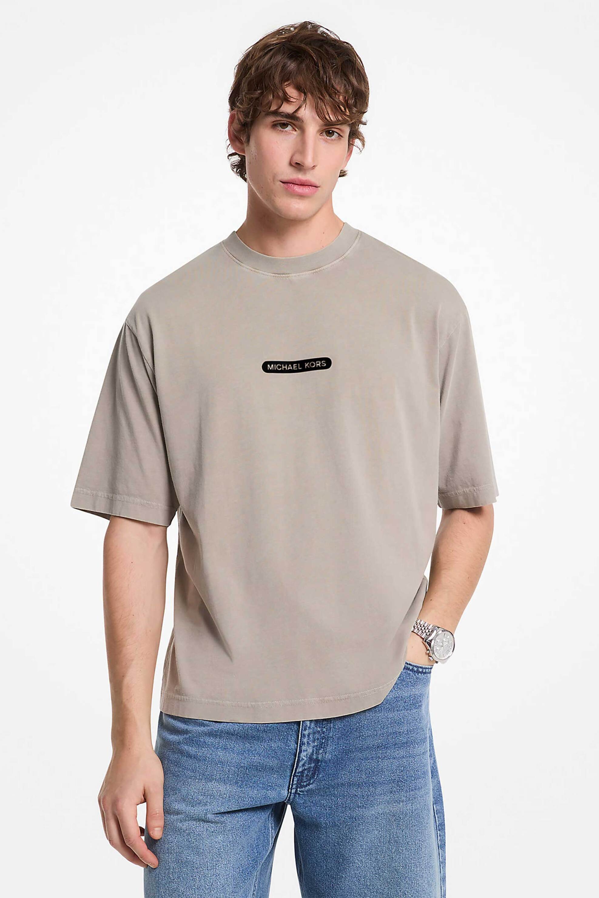 Michael Kors ανδρικό T-shirt με logo print Loose Fit - CS552K2HU2 Μπεζ