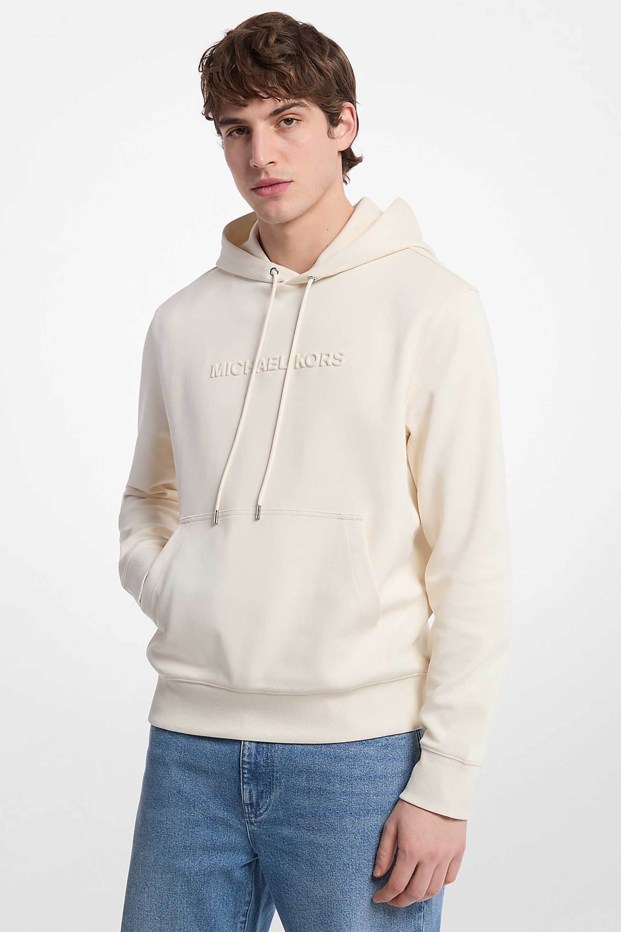 MICHAEL KORS Michael Kors ανδρική μπλούζα φούτερ με κουκούλα και ανάγλυφο λογότυπο - CR552G25MF Εκρού