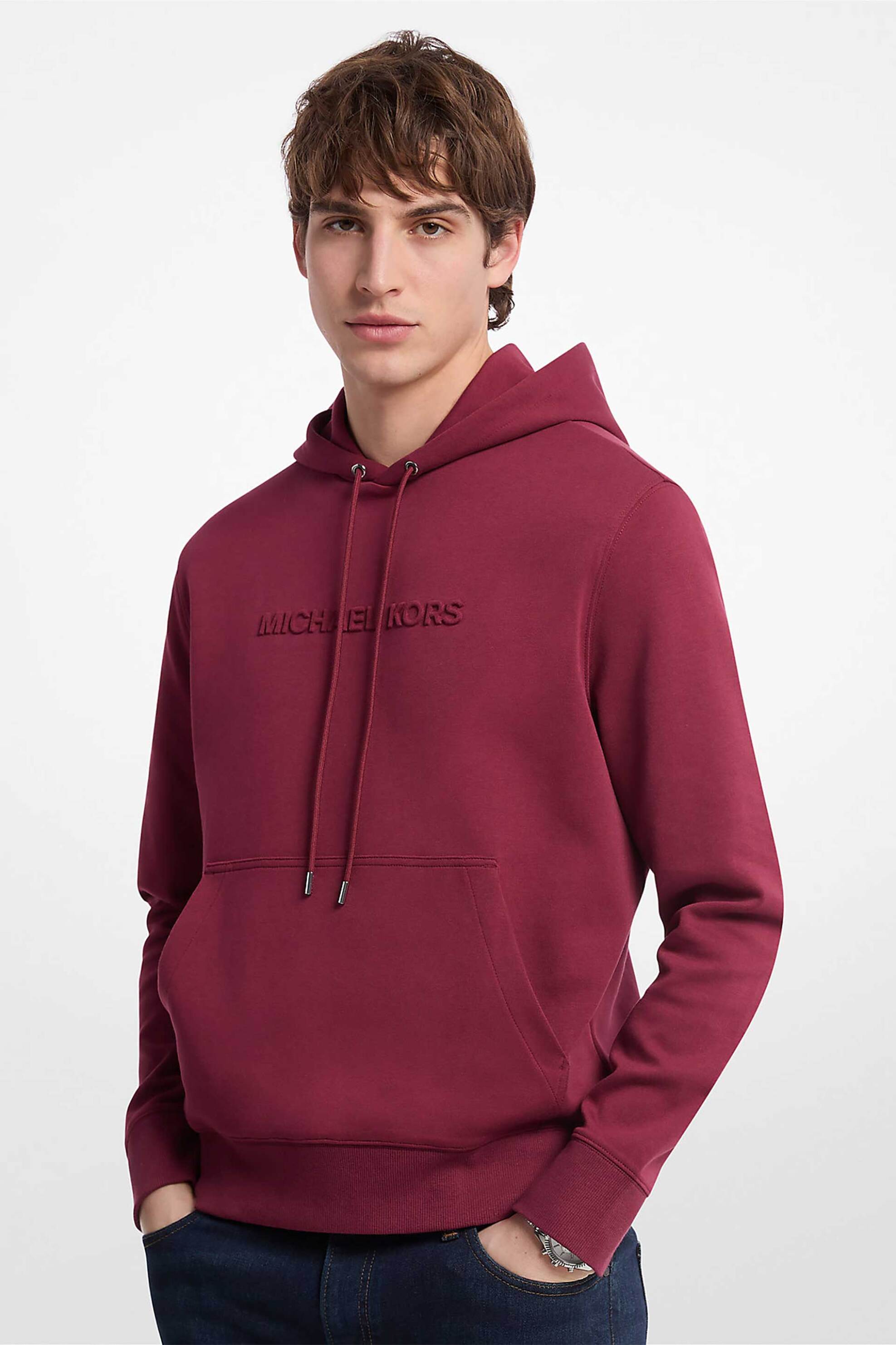 MICHAEL KORS Michael Kors ανδρική μπλούζα φούτερ με κουκούλα και ανάγλυφο λογότυπο - CR552G25MF Μπορντό