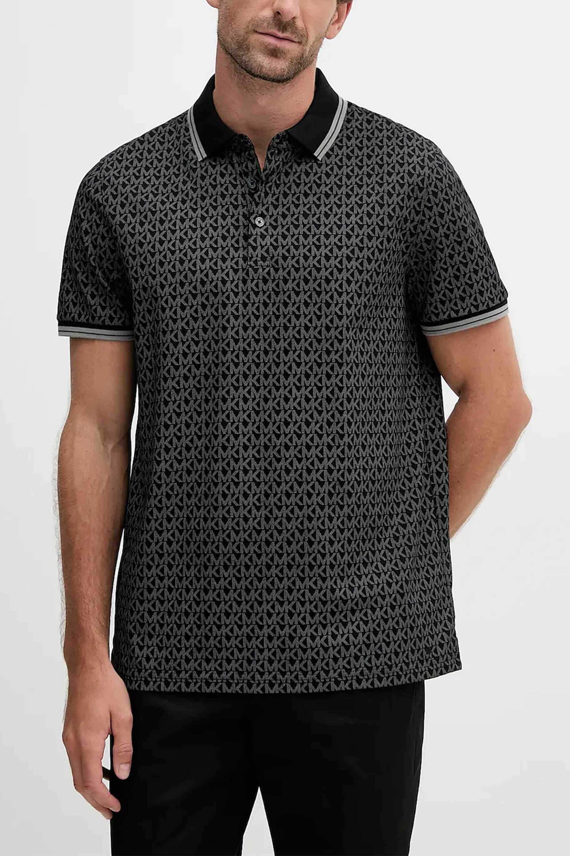 MICHAEL KORS Michael Kors ανδρική μπλούζα πόλο κοντομάνικη με all-over print Regular Fit - CS550V85KS Μαύρο