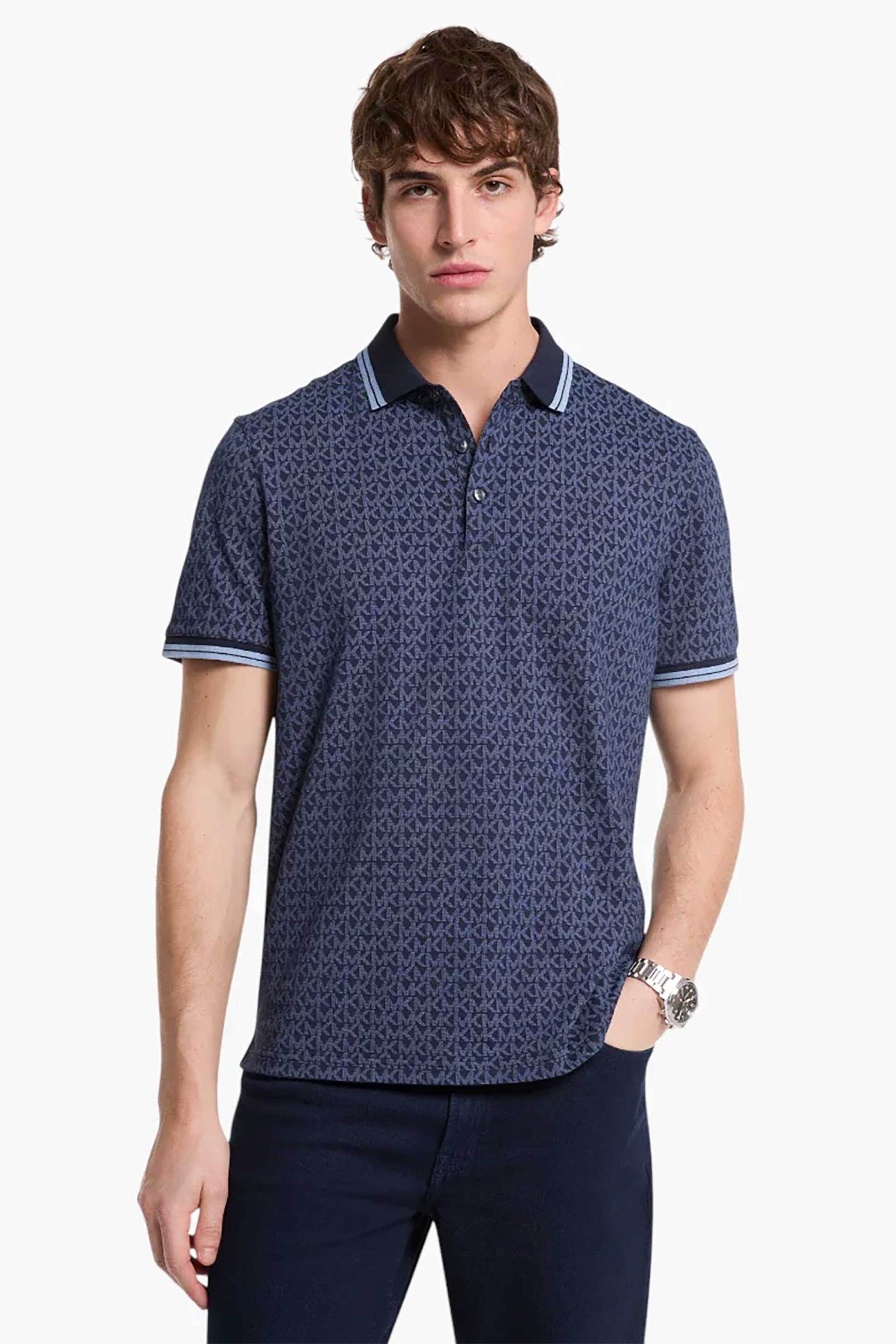 MICHAEL KORS Michael Kors ανδρική μπλούζα πόλο κοντομάνικη με all-over print Regular Fit - CS550V85KS Μπλε Σκούρο