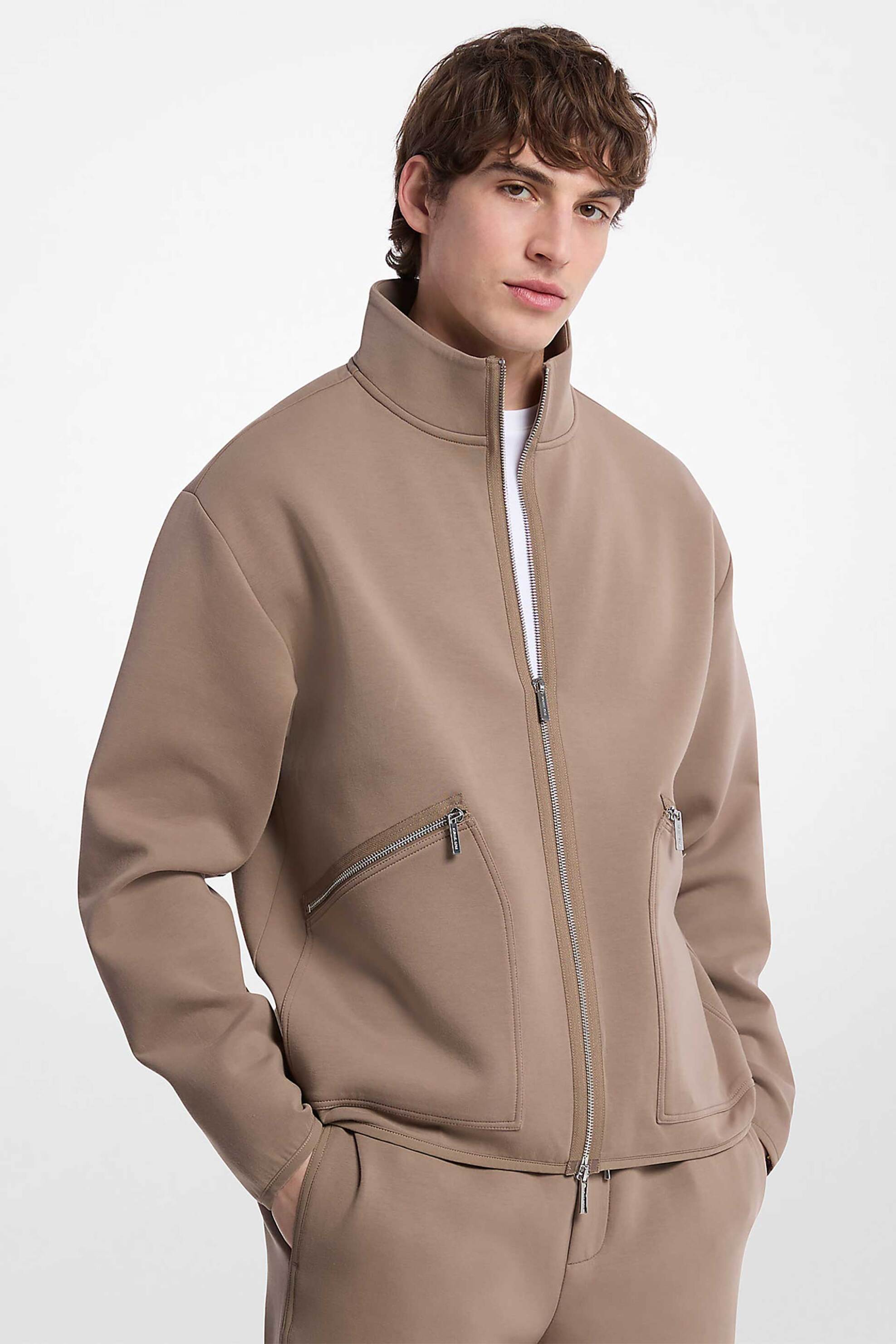 MICHAEL KORS Michael Kors ανδρική ζακέτα φούτερ με ψηλο λαιμό - CS552H2HDT Μπεζ