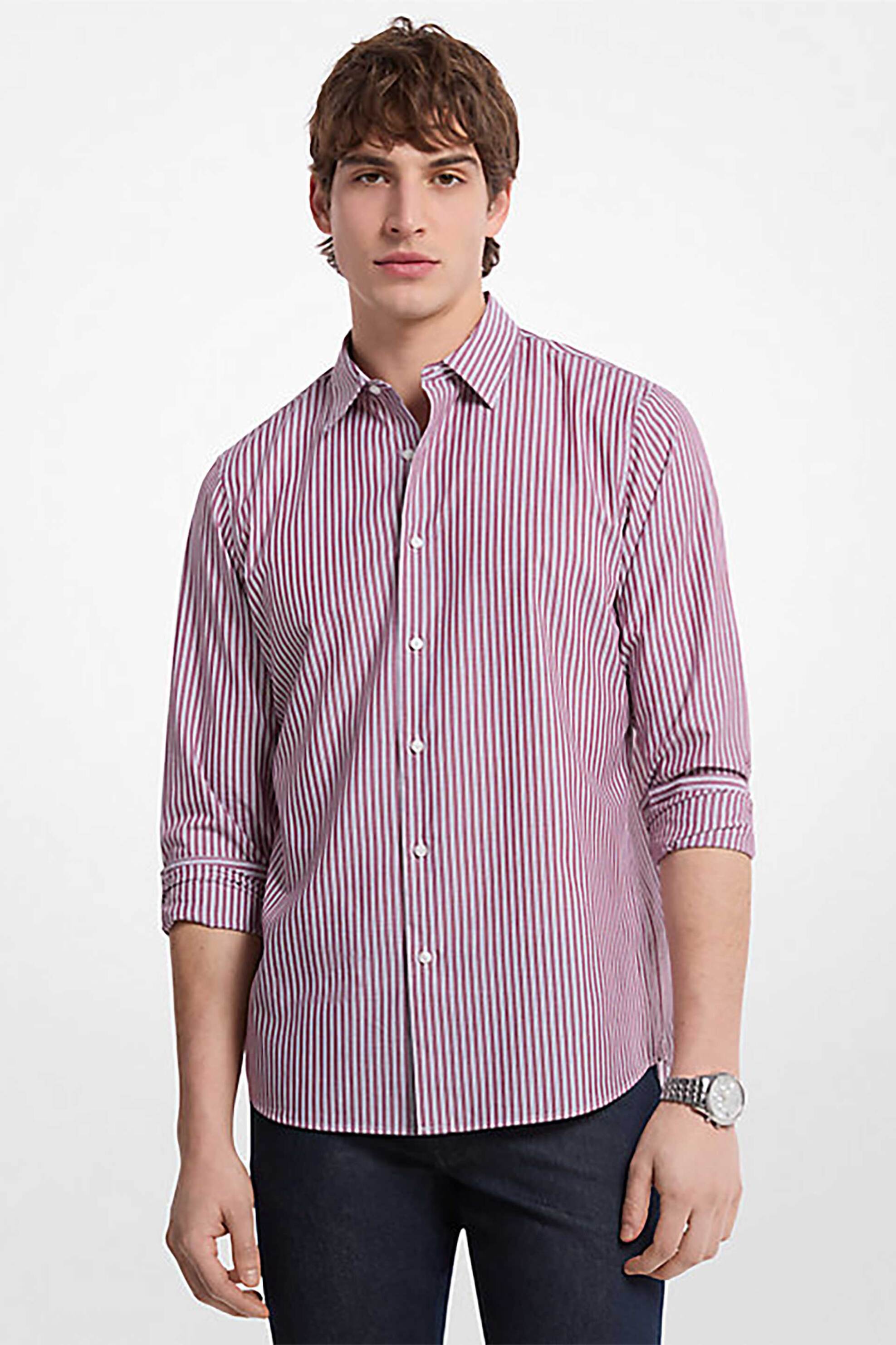 Michael Kors ανδρικό πουκάμισο με ριγέ σχέδιο Classic Fit - CT5409THVA Μπορντό