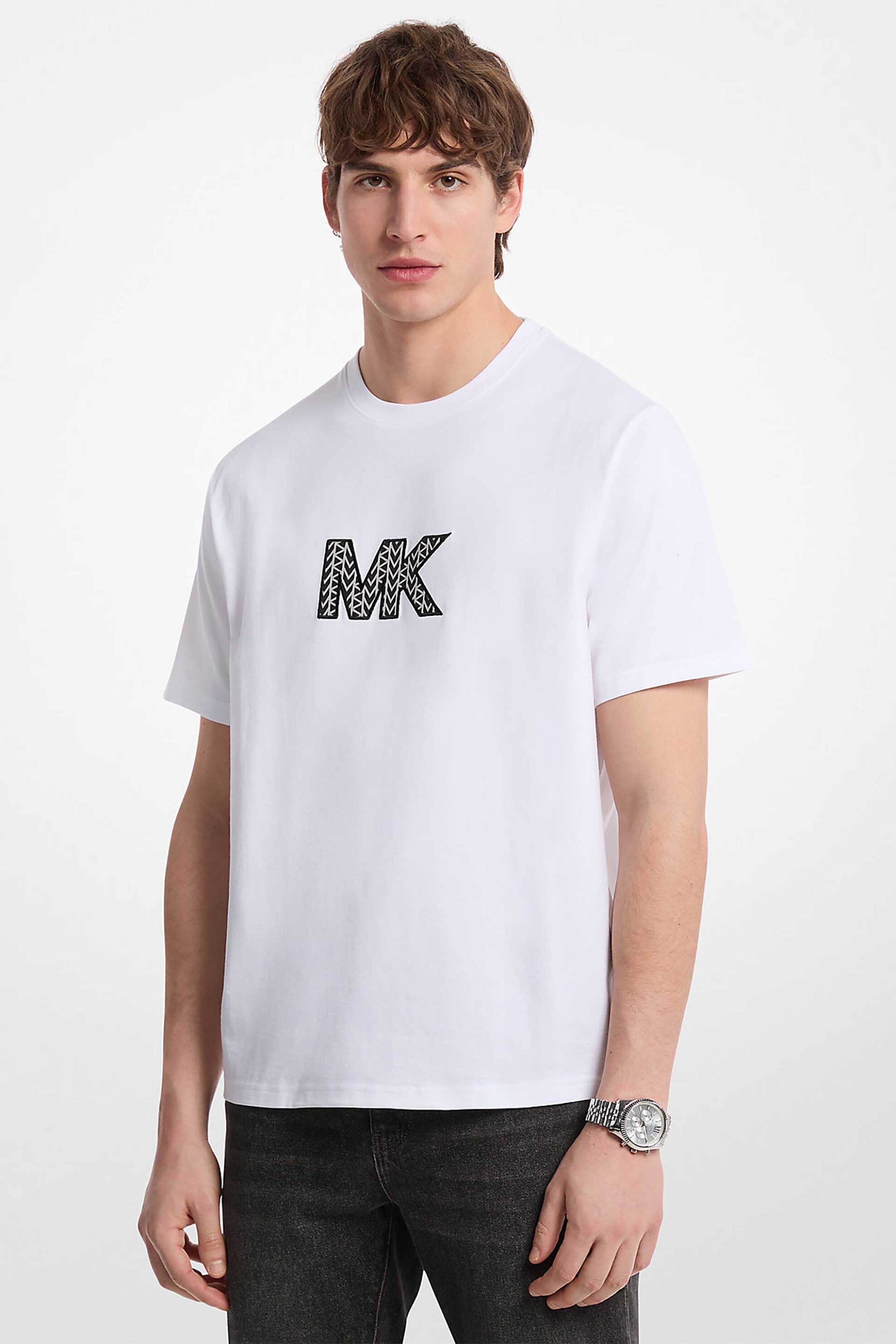 Michael Kors ανδρικό T-shirt με logo print - CT552LN1V2 Λευκό