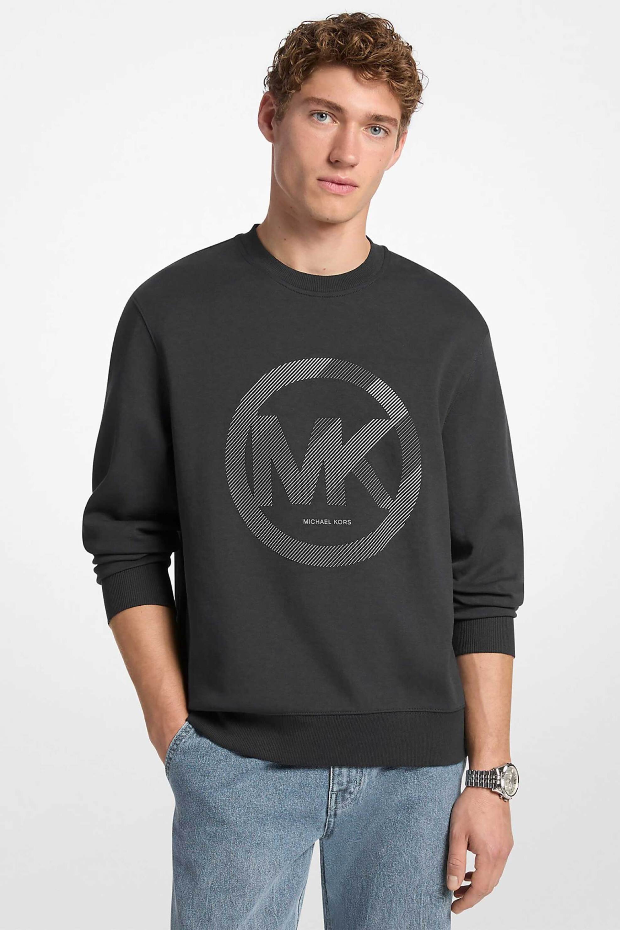 Michael Kors ανδρική μπλούζα φούτερ με λογότυπο μπροστά - CF552G25MF Μαύρο