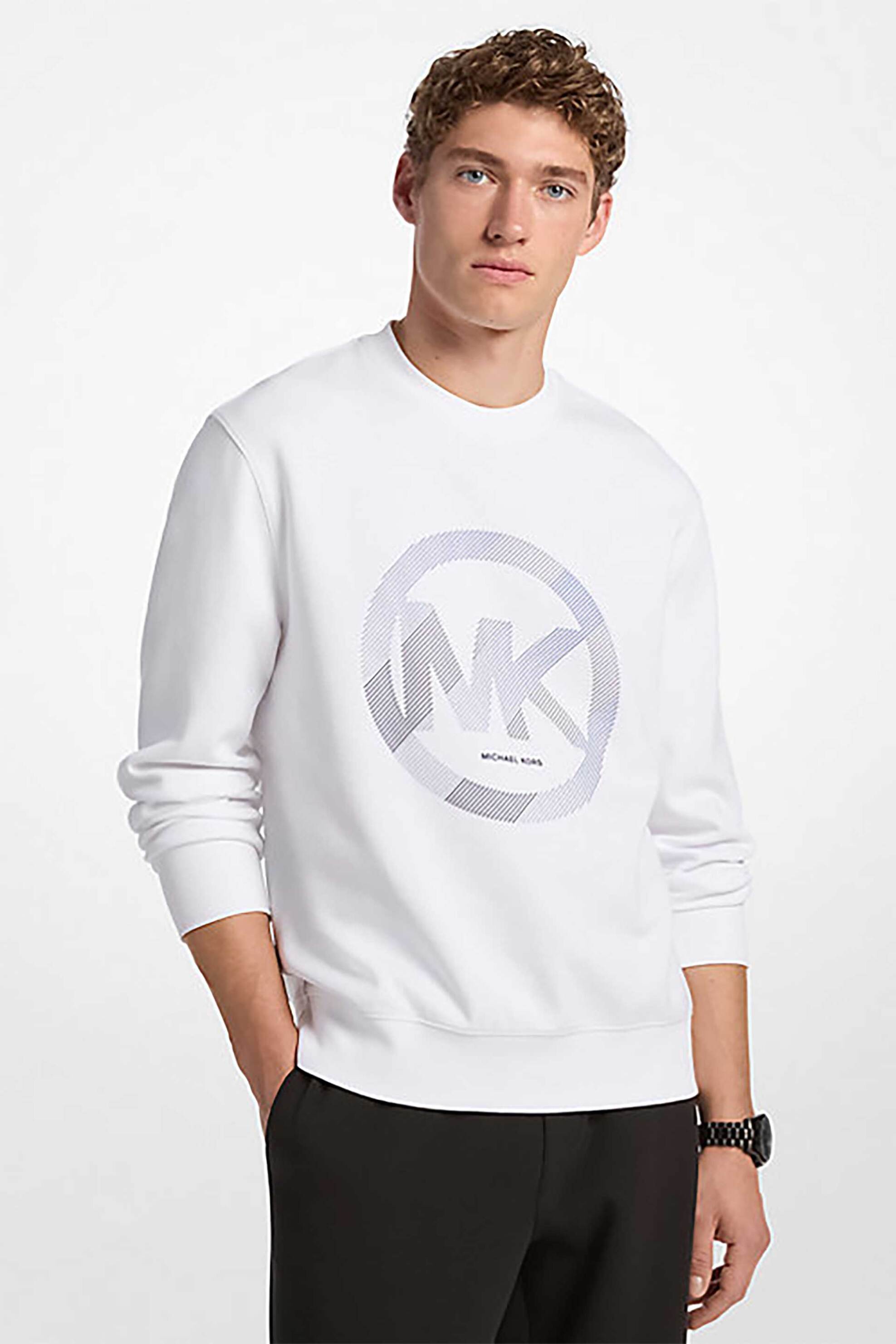 MICHAEL KORS Michael Kors ανδρική μπλούζα φούτερ με λογότυπο μπροστά - CF552G25MF Λευκό