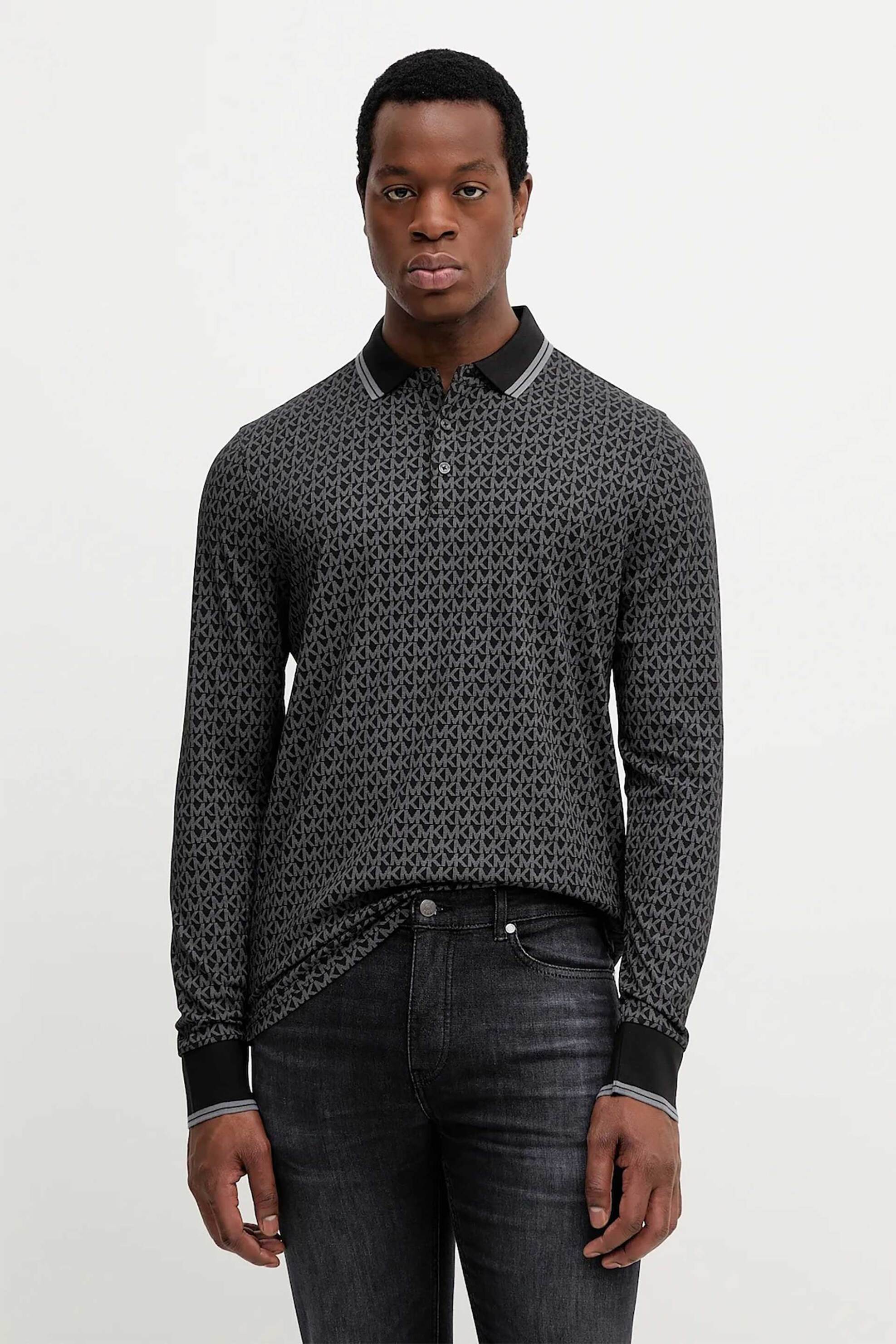 Michael Kors ανδρική μπλούζα πόλο με all-over monogram - CF351KY5KS Μαύρο