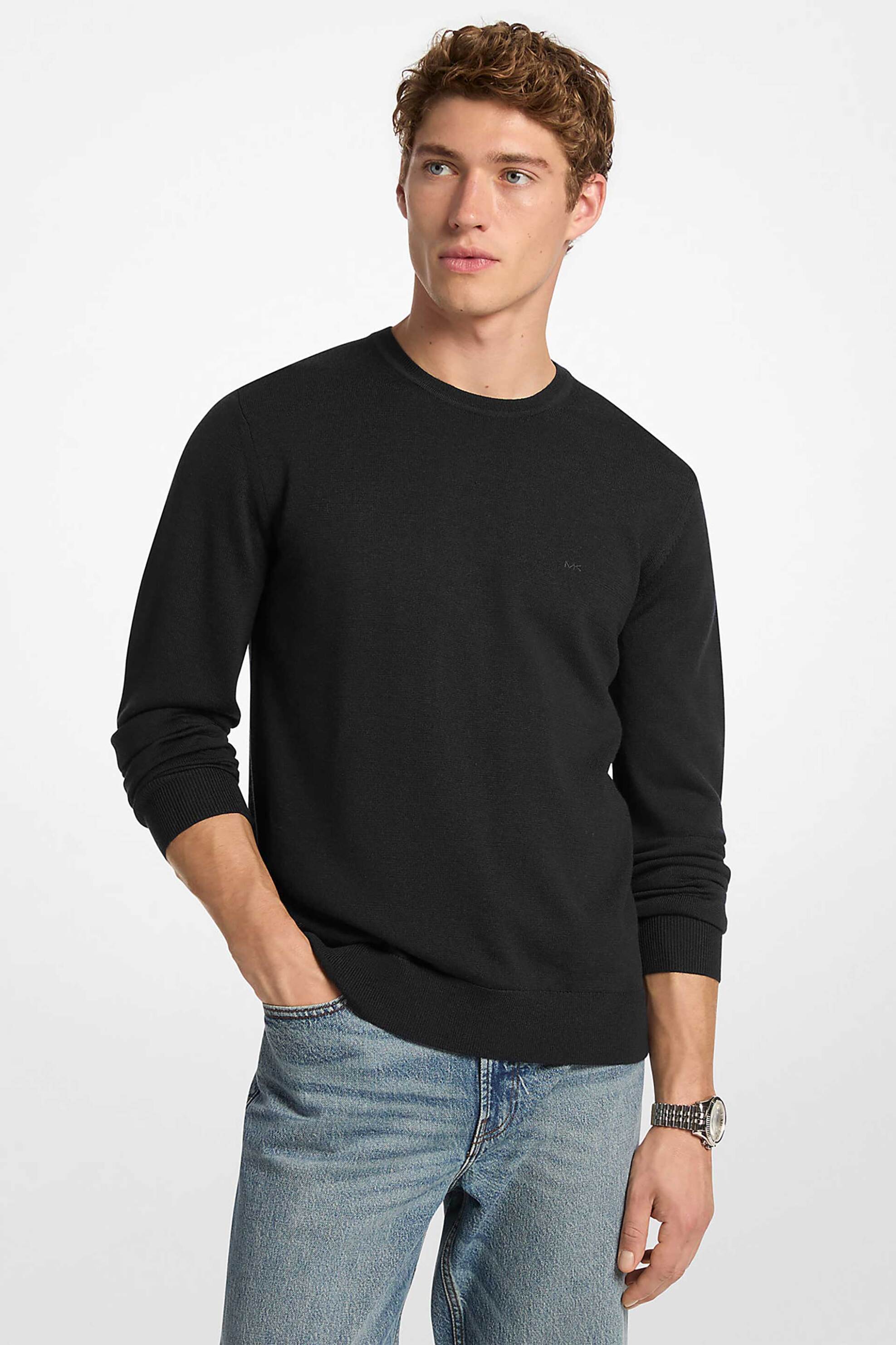 Michael Kors ανδρικό μάλλινο πουλόβερ με κεντημένο monogram - CF460F77AP Μαύρο