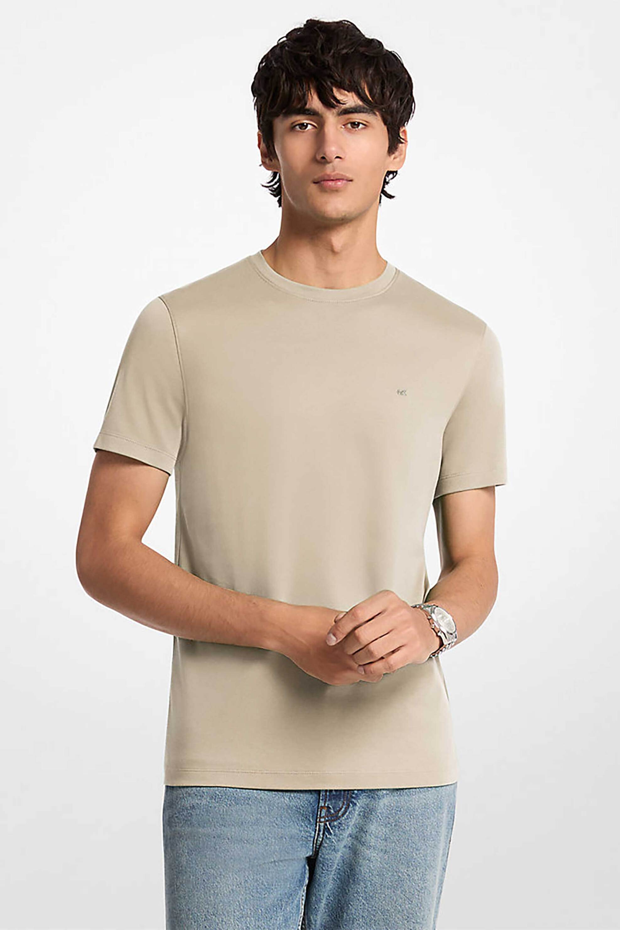 Michael Kors ανδρικό T-shirt με κεντημένο monogram print Regular Fit - CF15FJ2C93 Μπεζ