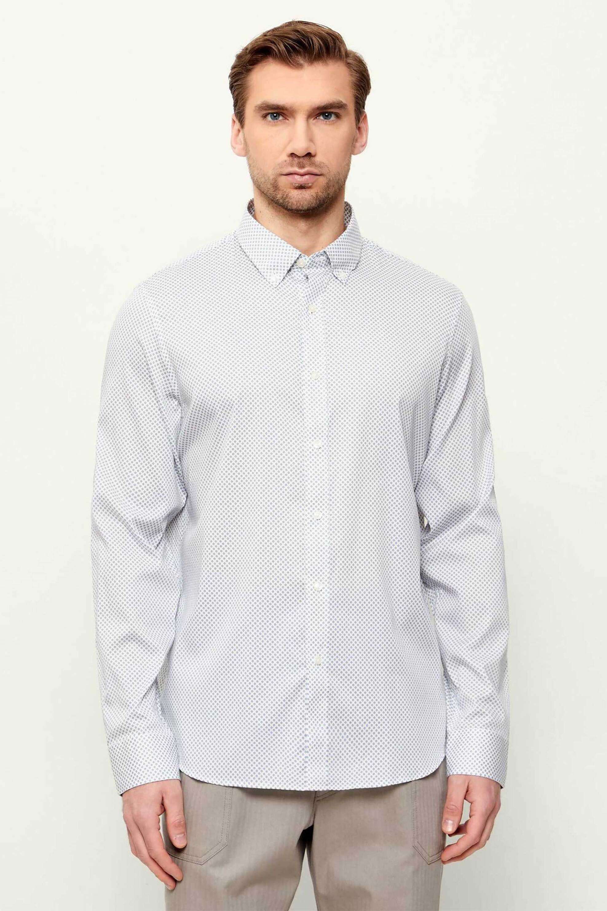 Michael Kors ανδρικό πουκάμισο button down με μικροσχέδιο Classic Fit - CR640AFKLU Λευκό
