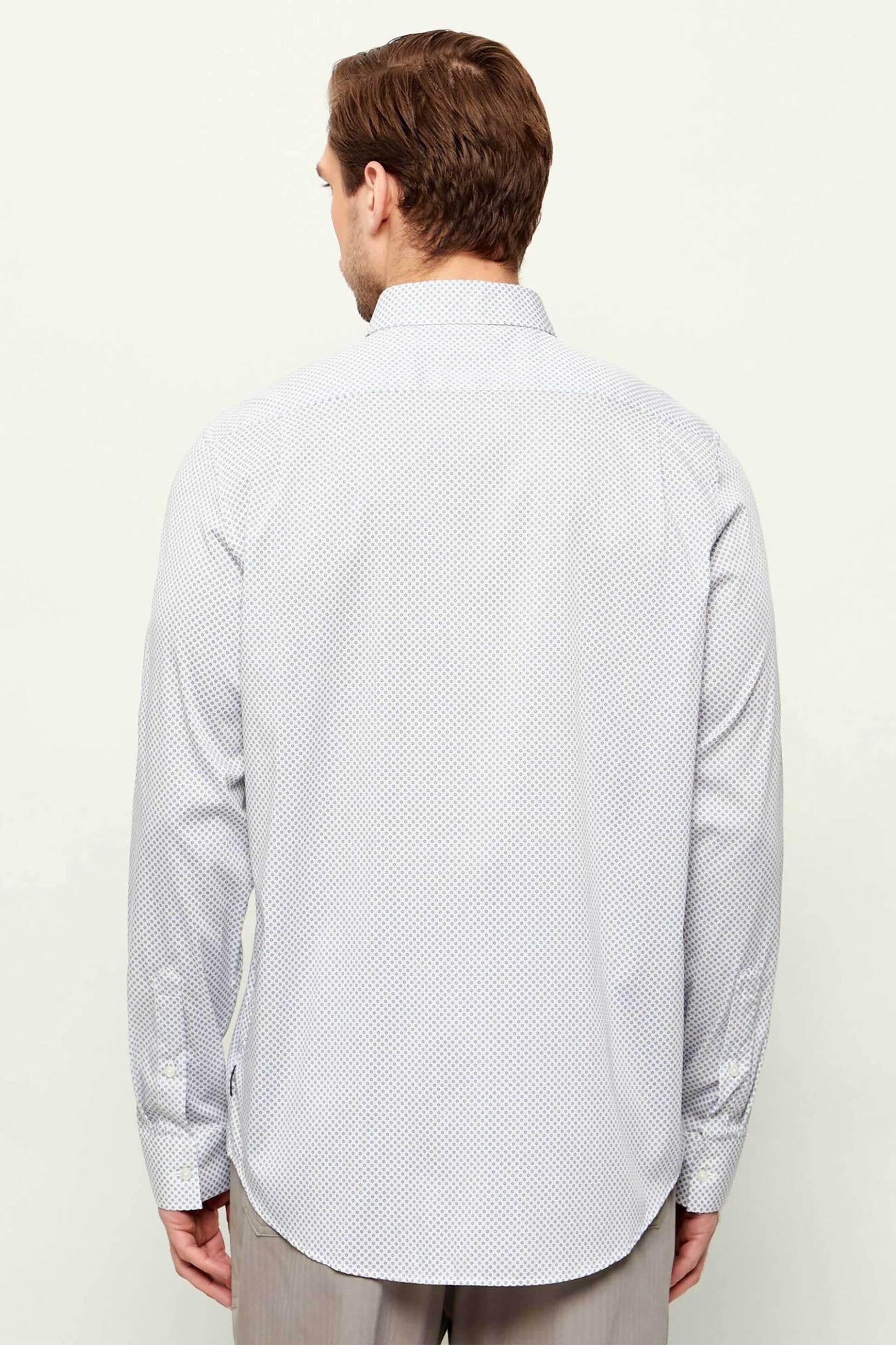 Michael Kors Ανδρικό Πουκάμισο Button Down με Μικροσχέδιο Classic Fit - Cr640Afklu Λευκό