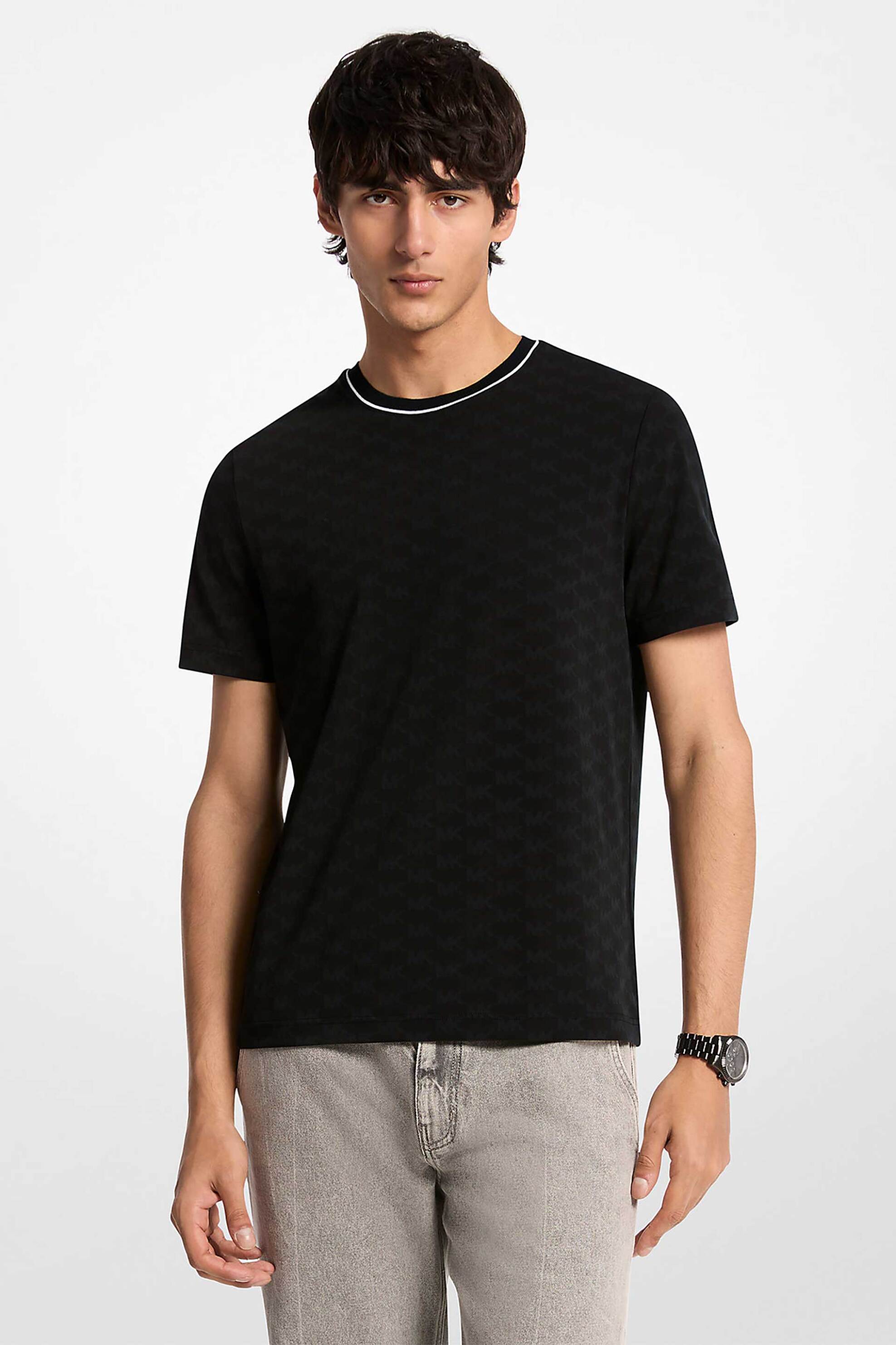 Michael Kors ανδρικό T-shirt με all-over jacquard monogram print Regular Fit - CR652TGK3W Μαύρο