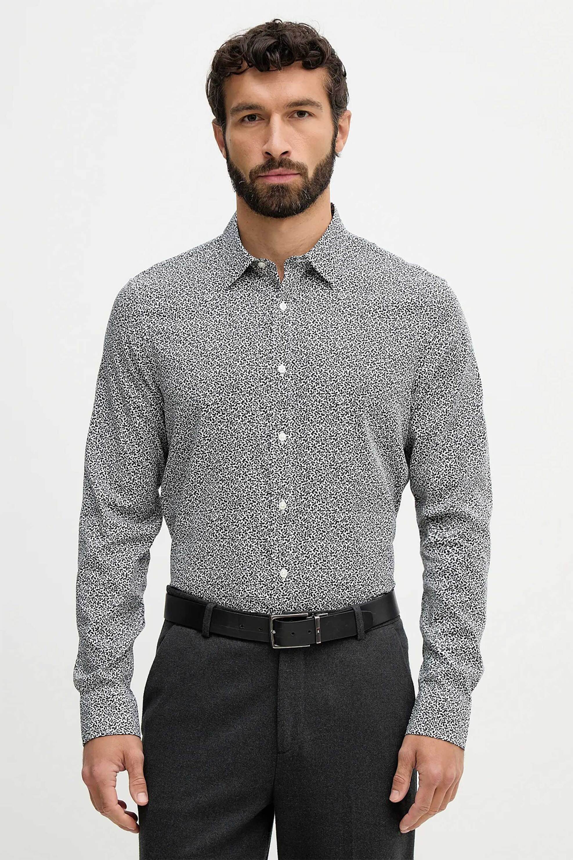 Michael Kors ανδρικό πουκάμισο με all-over floral print Classic Fit - CR6403VKLQ Μπλε Σκούρο