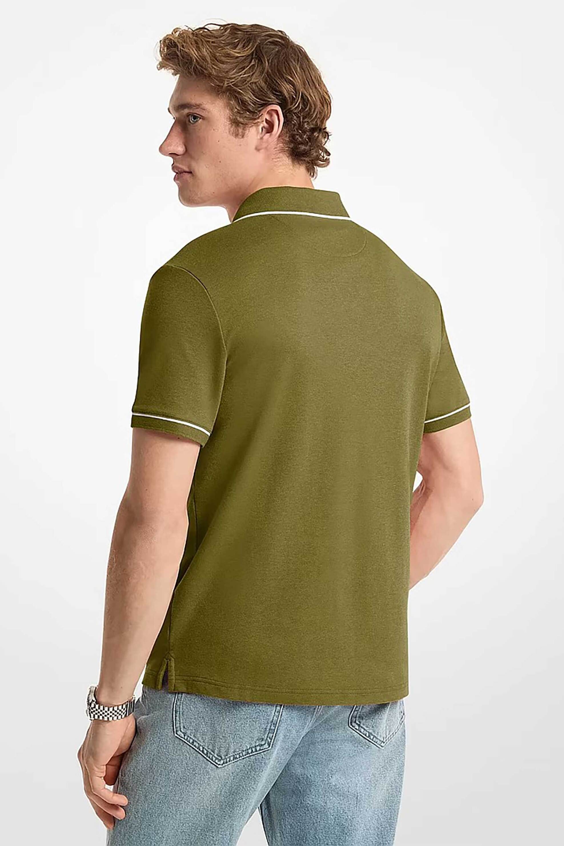 Michael Kors Ανδρική Μπλούζα Πόλο με Contrast Trims Και Κεντημένο Monogram Regular Fit - Cr652Sx20B Λαδί