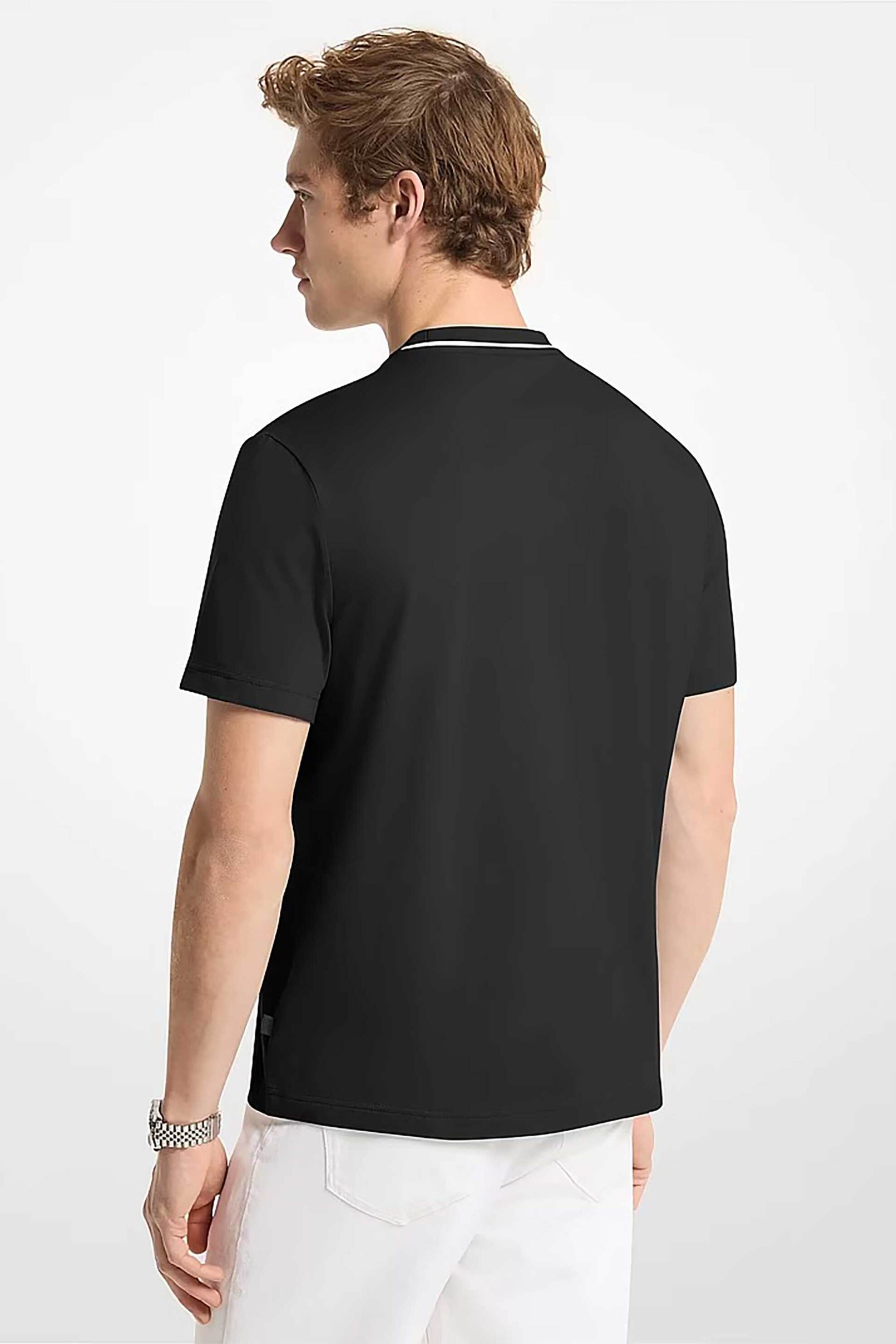 Michael Kors Ανδρικό T-Shirt με Contrast Ρίγα Και Λογότυπο Στη Λαιμόκοψη Classic Fit - Cs652Sn19P Μαύρο