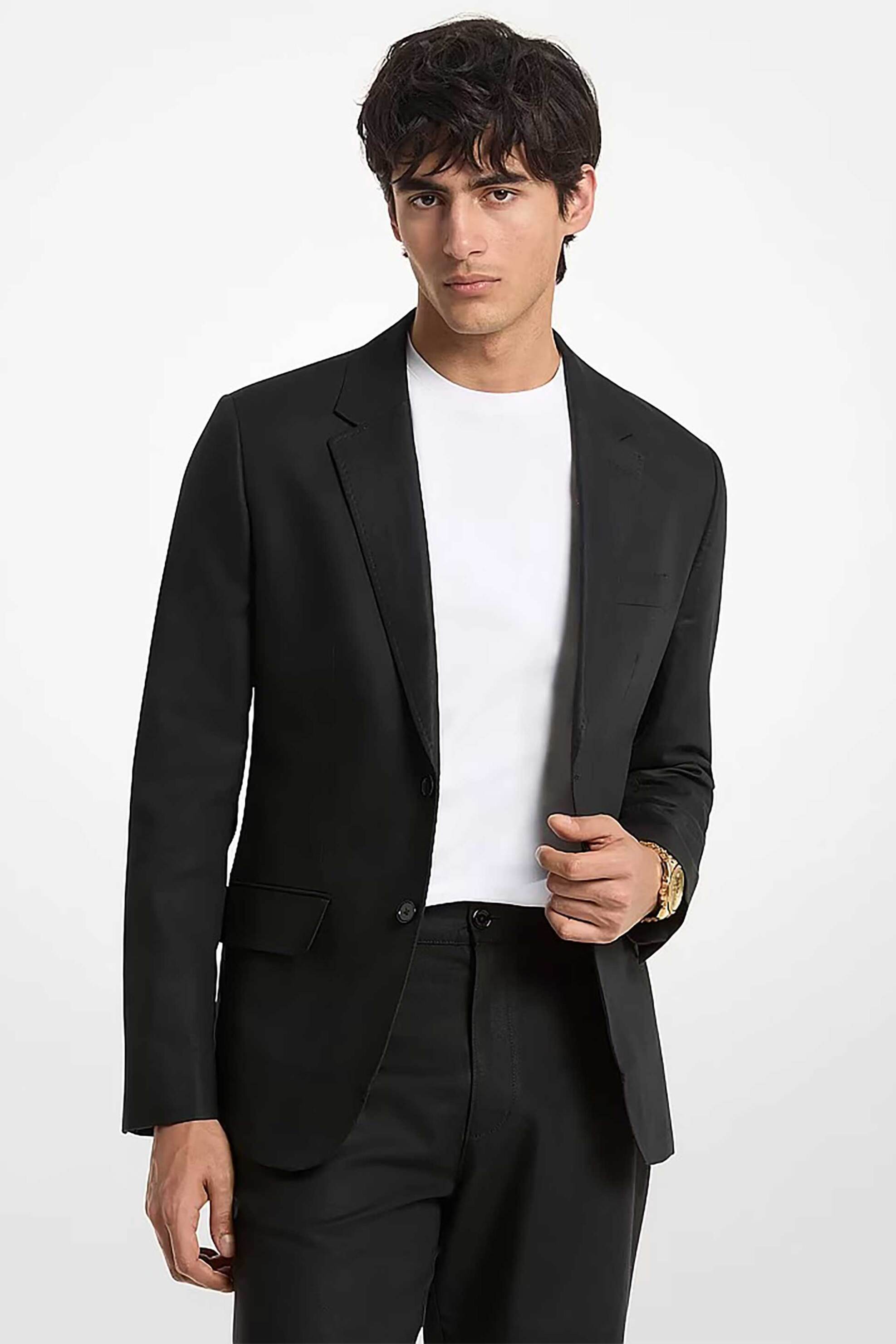 Michael Kors ανδρικό σακάκι από λινάρι και βαμβάκι Classic Fit - CS6101KKPY Μαύρο