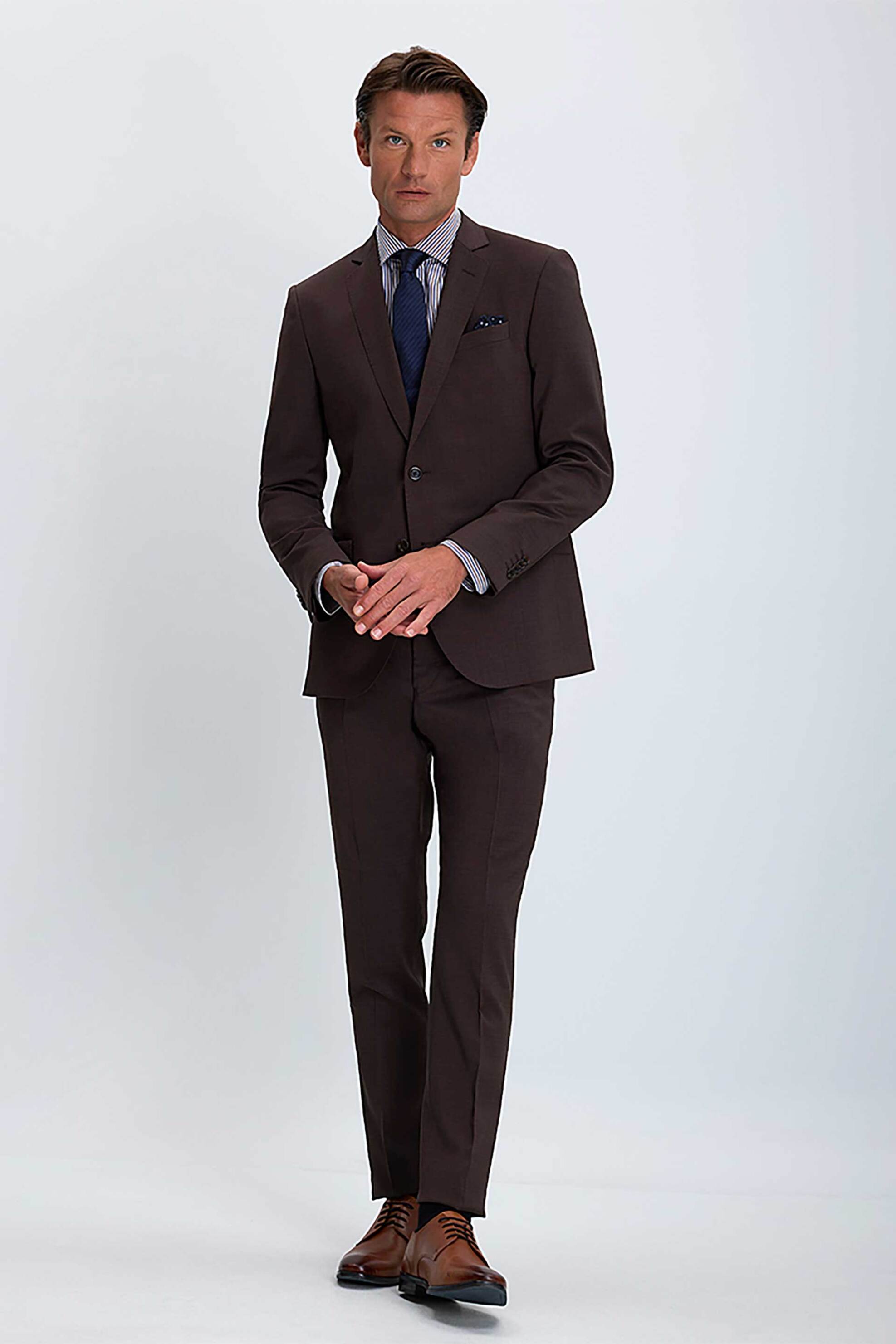 Vardas ανδρικό κοστούμι μονόχρωμο Slim Fit - D101000731302101 Καφέ