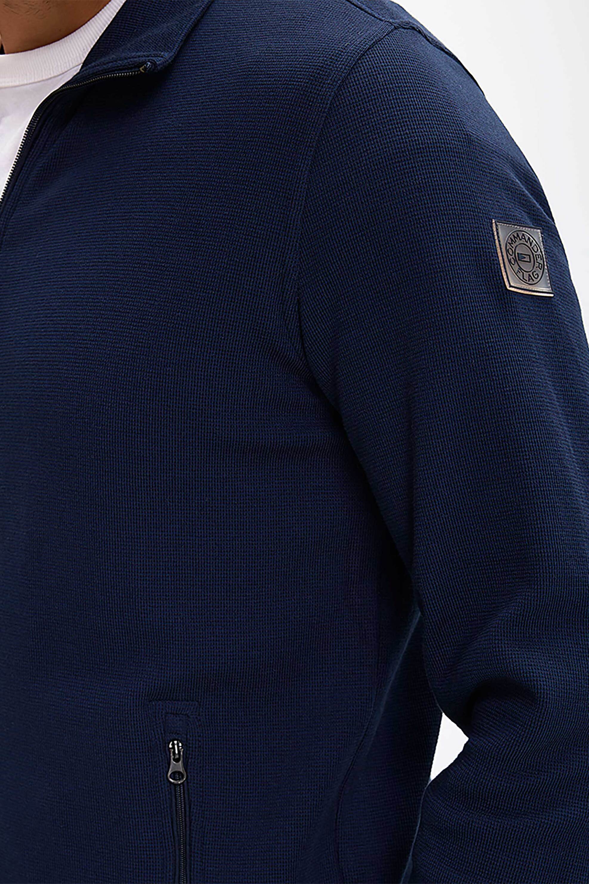 Commander ανδρική πλεκτή ζακέτα μονόχρωμη με logo patch Regular Fit - D240000051106108 Μπλε Σκούρο φωτογραφία