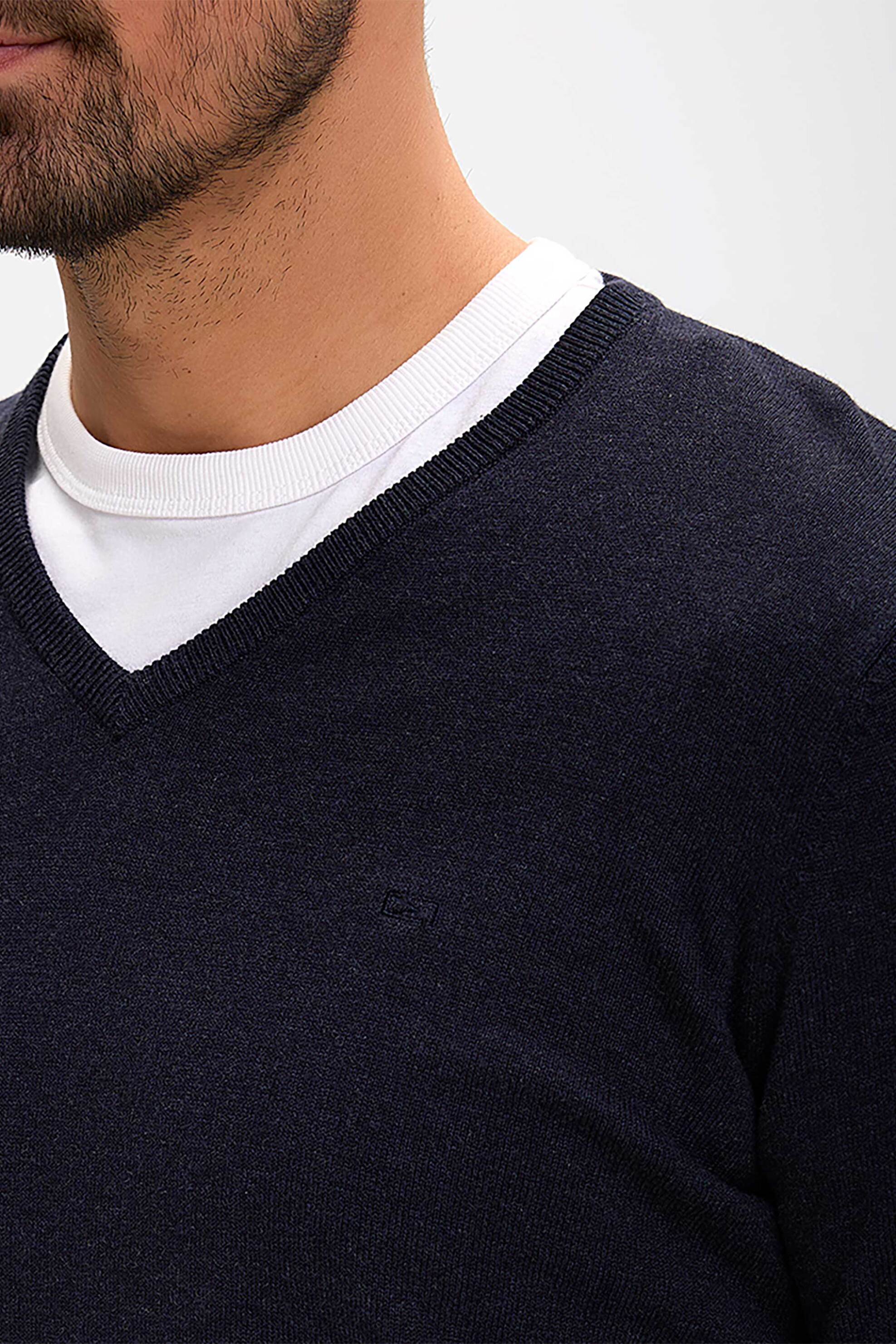 Commander ανδρικό πουλόβερ μονόχρωμο με V λαιμόκοψη Regular Fit - D240000061106103 Μπλε Σκούρο φωτογραφία