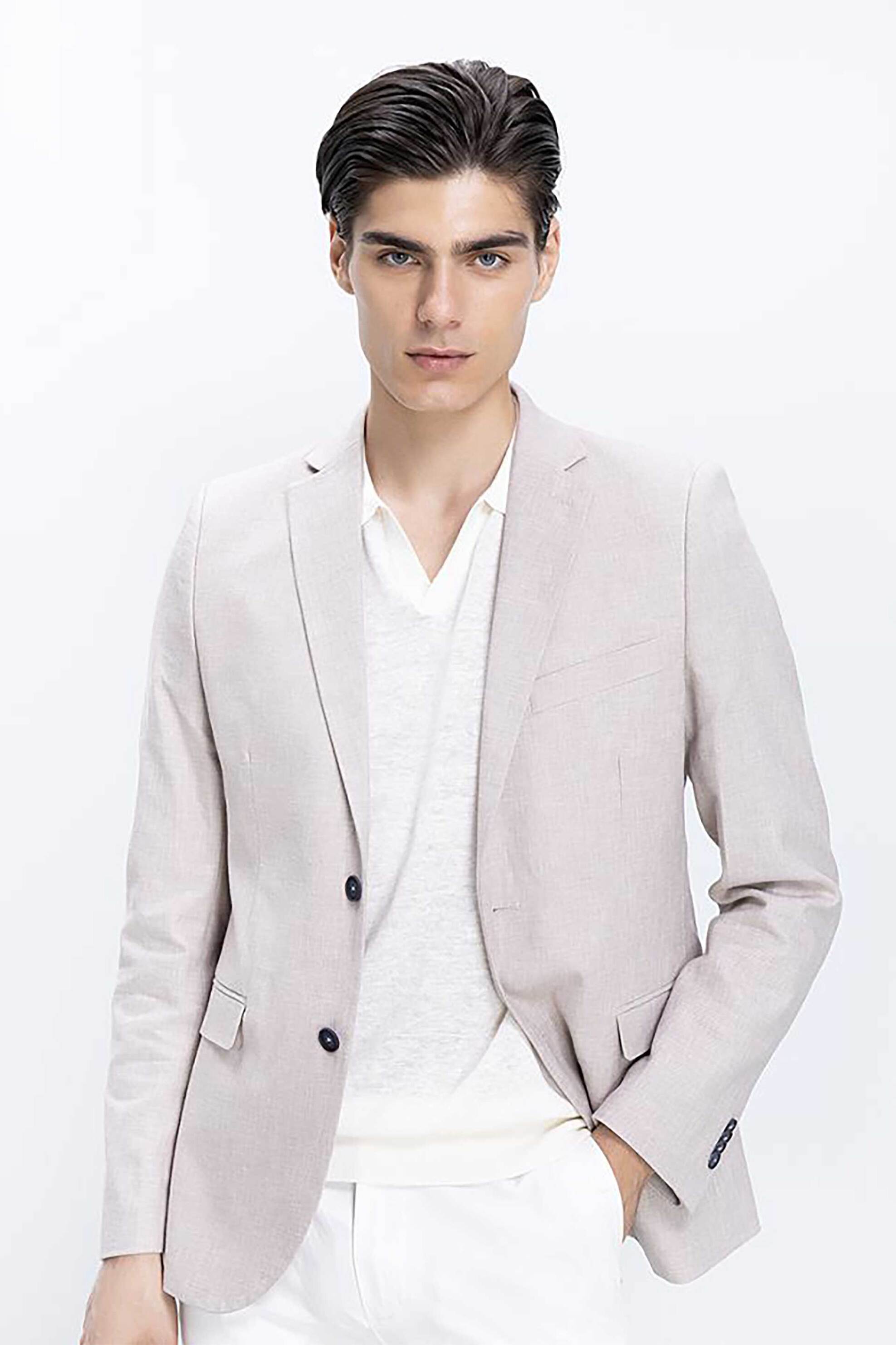 Vardas ανδρικό σακάκι μονόχρωμο Modern Fit - D104000871200100 Μπεζ