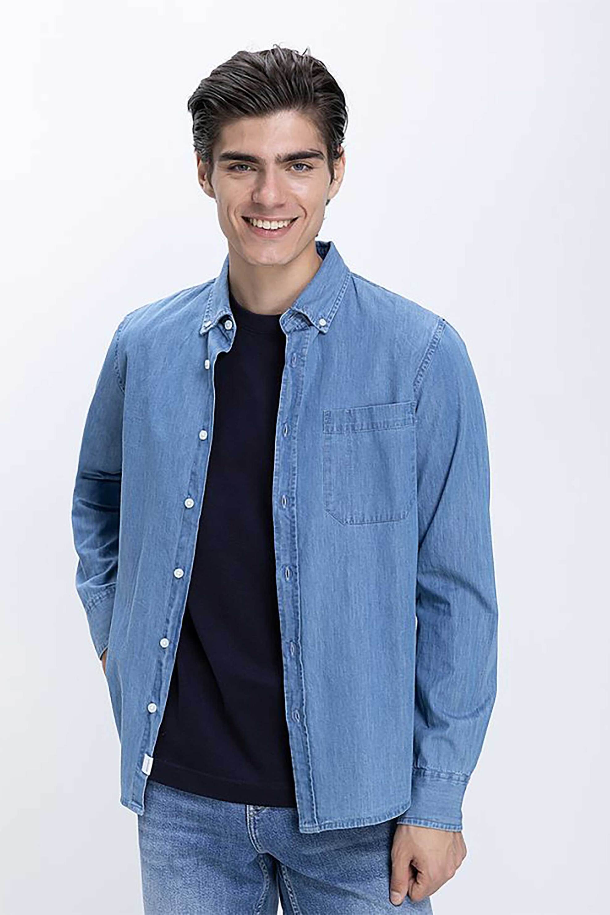 Basefield ανδρικό denim overshirt Regular Fit - D254001931112101 Denim Blue