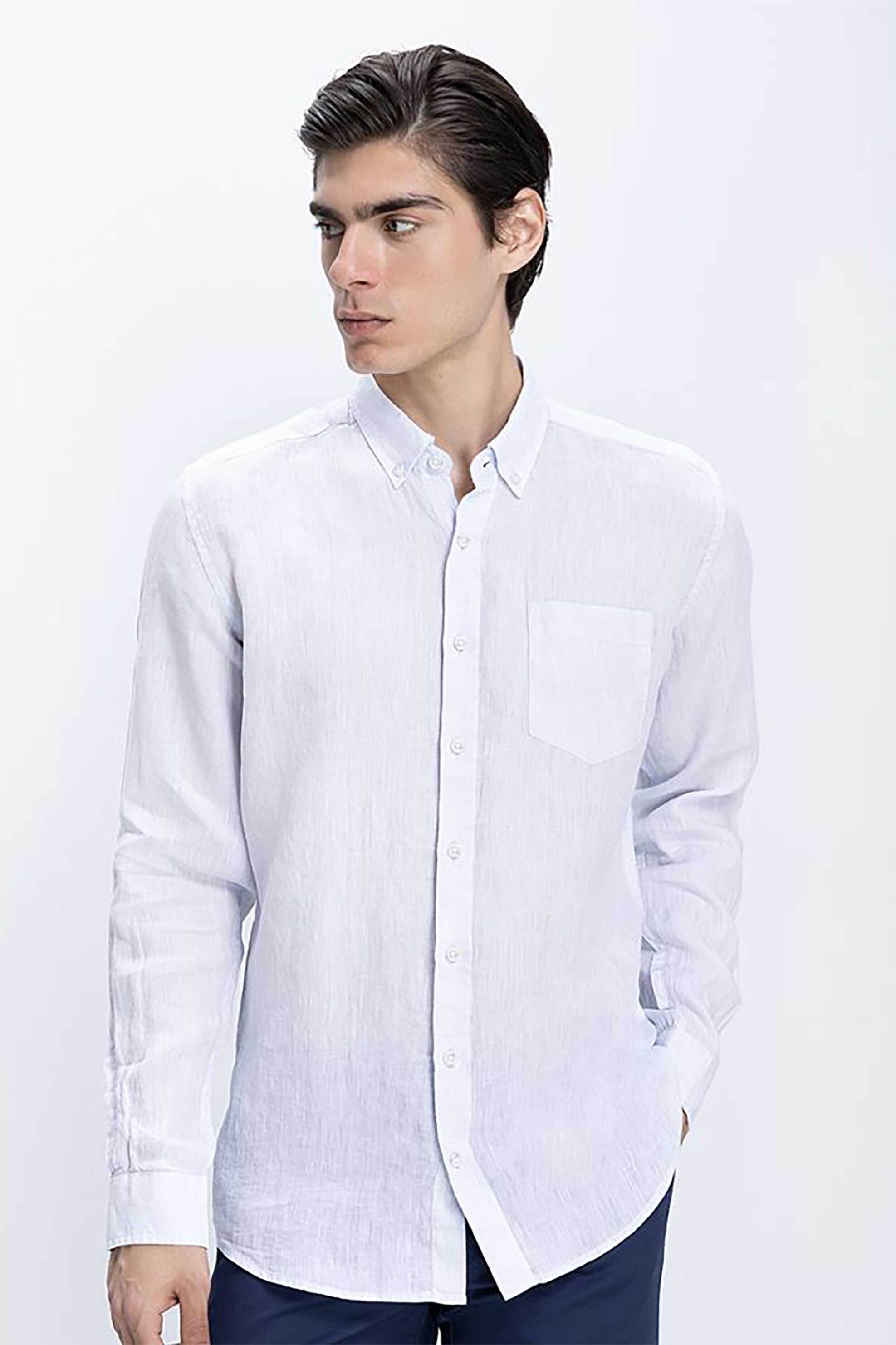 Commander ανδρικό λινό πουκάμισο Regular Fit - D251000881109102 Εκρού