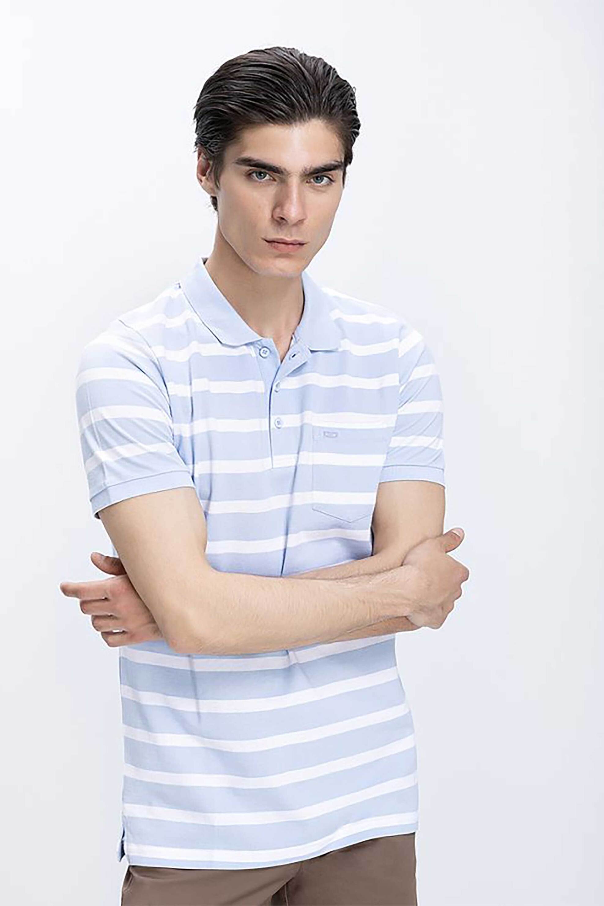 Commander ανδρική μπλούζα πόλο ριγέ Regular Fit - D204001291108100 Σιελ