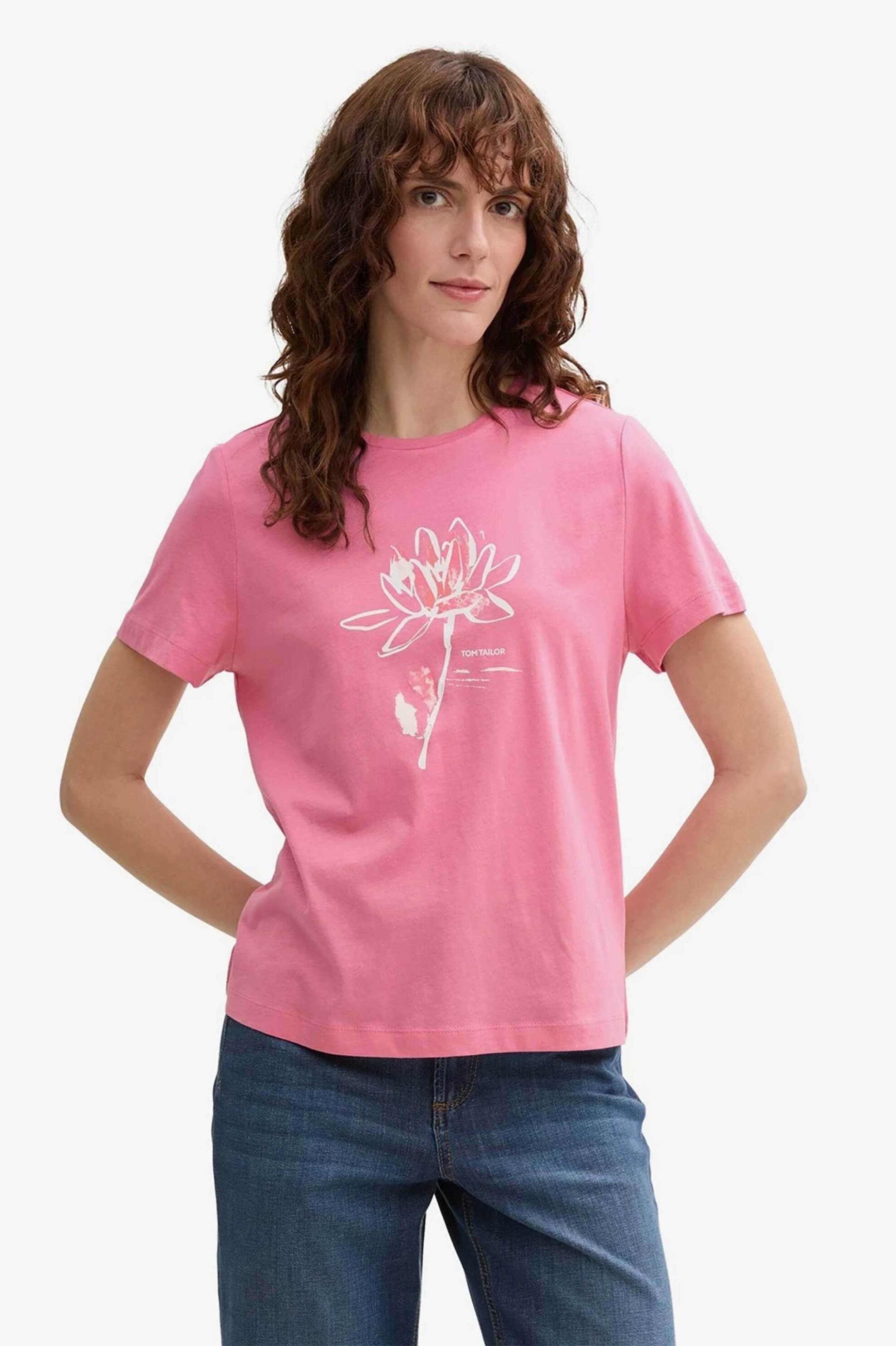  Tom Tailor γυναικείο T-shirt με print και λογότυπο Regular Fit - 1045534 Ροζ 2025