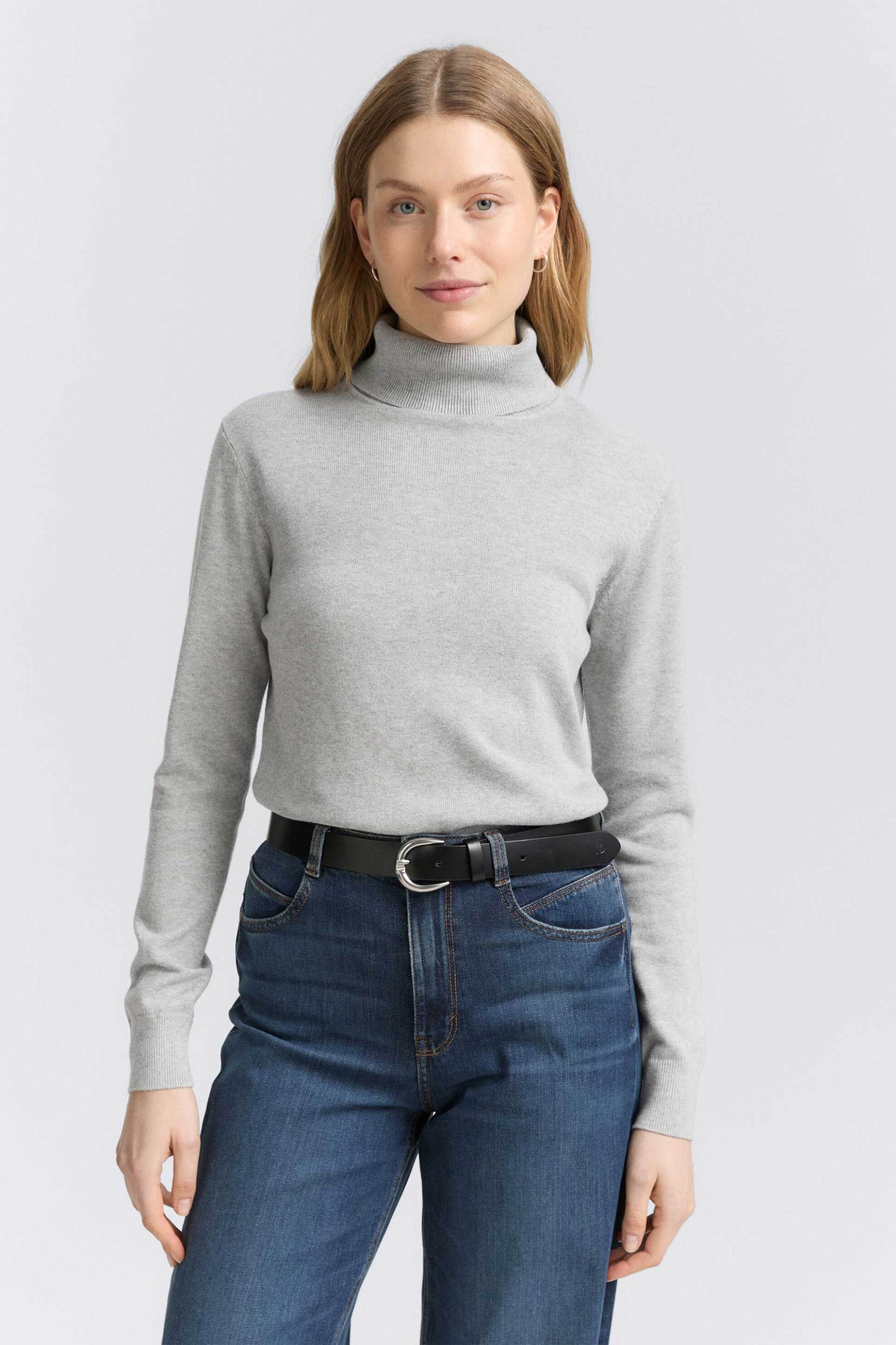 Tom Tailor γυναικεία πλεκτή μπλούζα ζιβάγκο μονόχρωμη - 1047675 Γκρι