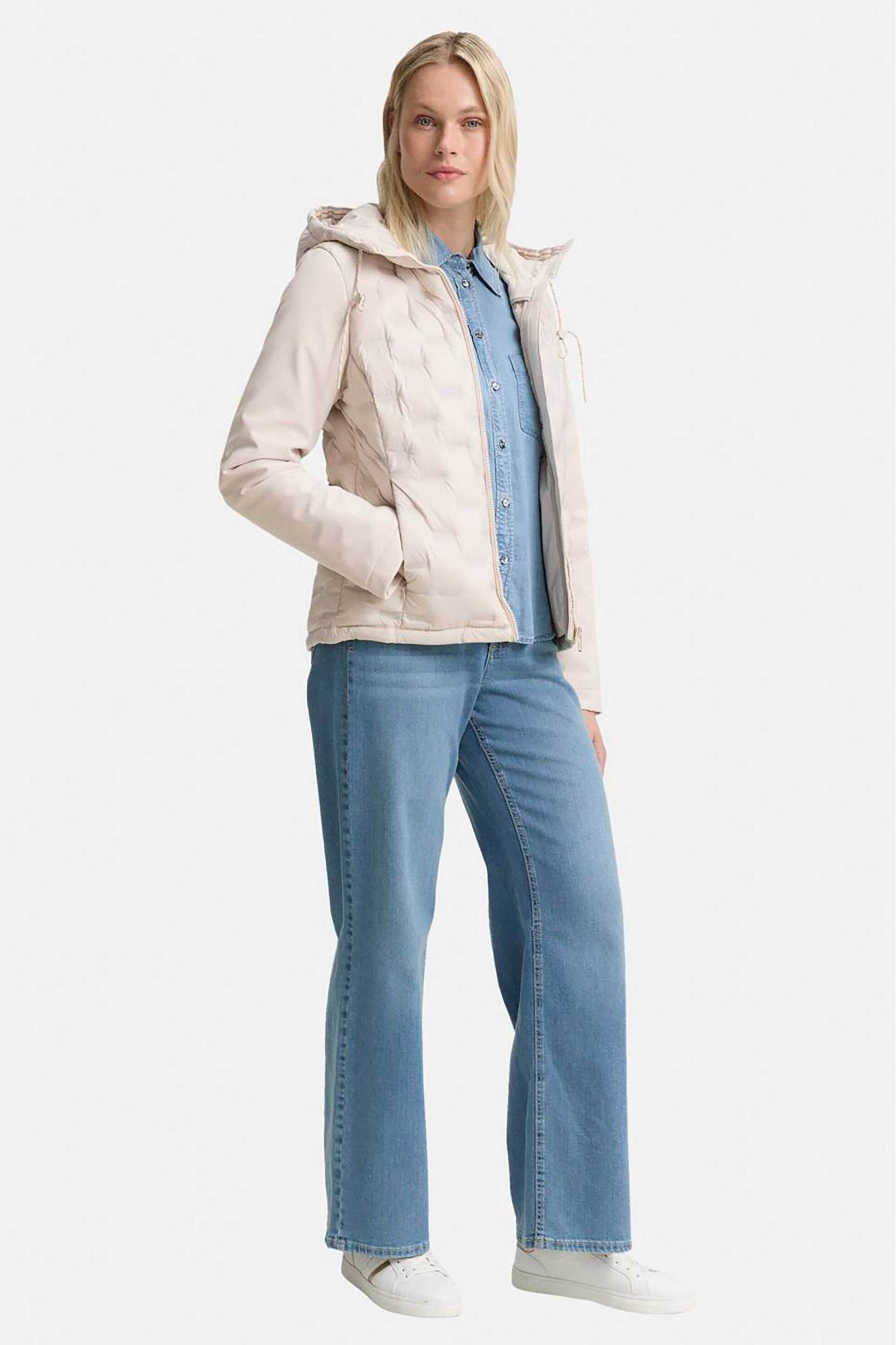 Tom Tailor γυναικείο αδιάβροχο μπουφάν με καπιτονέ σχέδιο και κουκούλα - 1046596 Μπεζ φωτογραφία