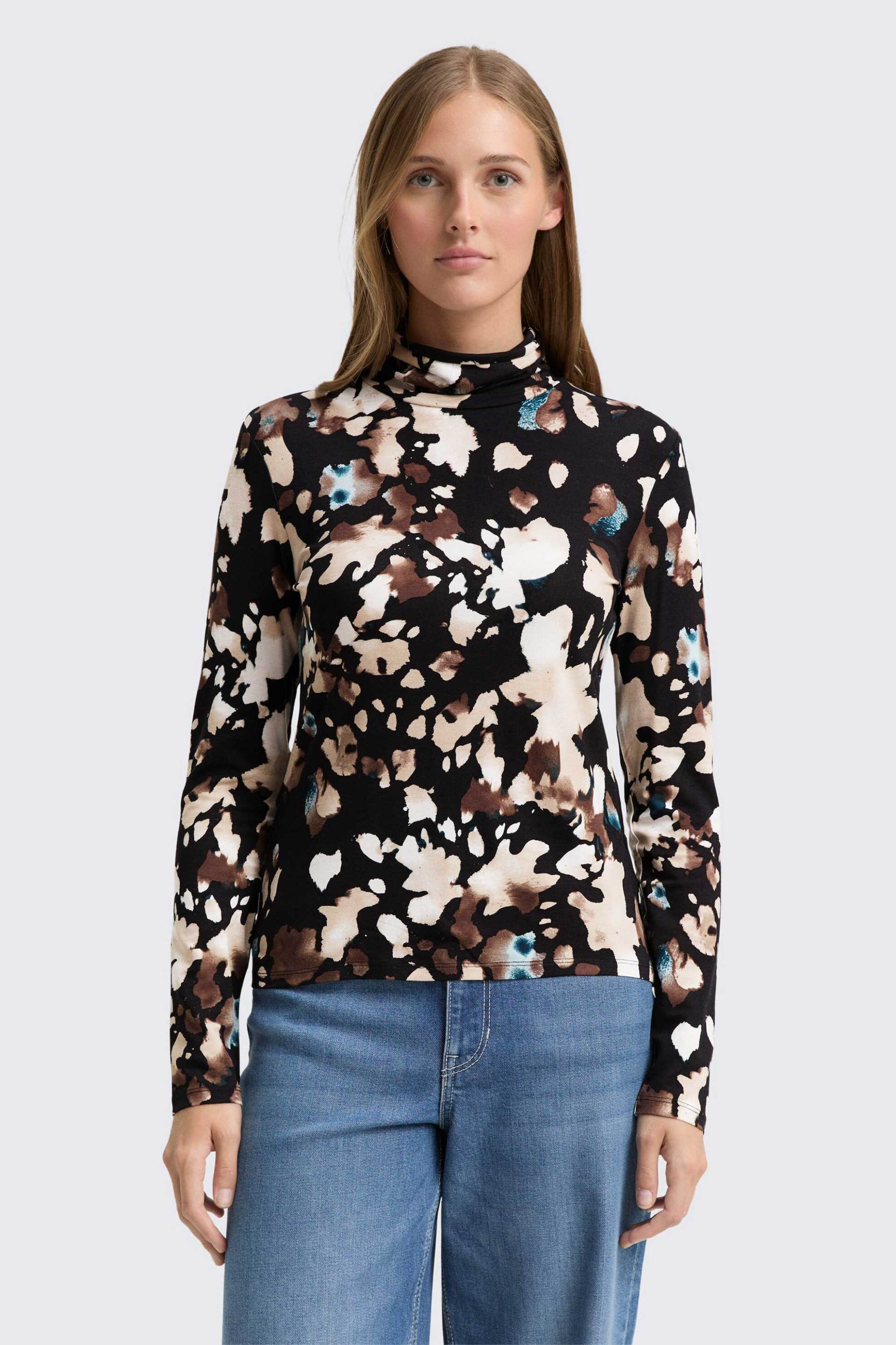 Lacoste γυναικεία μπλούζα ζιβάγκο με all-οver print - 1043068 Μαύρο - Καφέ