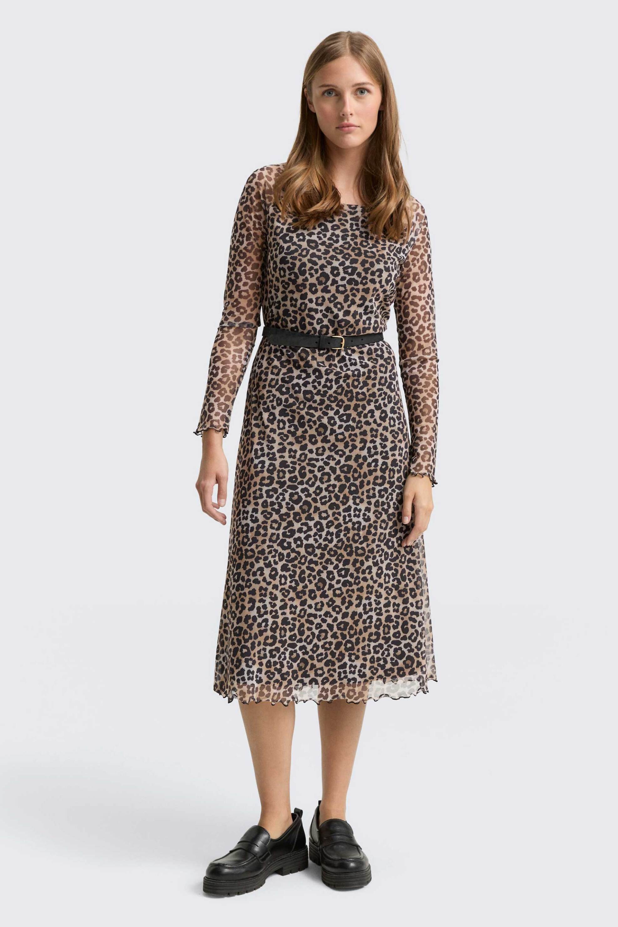 TOM TAILOR Tom Tailor γυναικείο φόρεμα midi με animal print - 1047624 Καφέ
