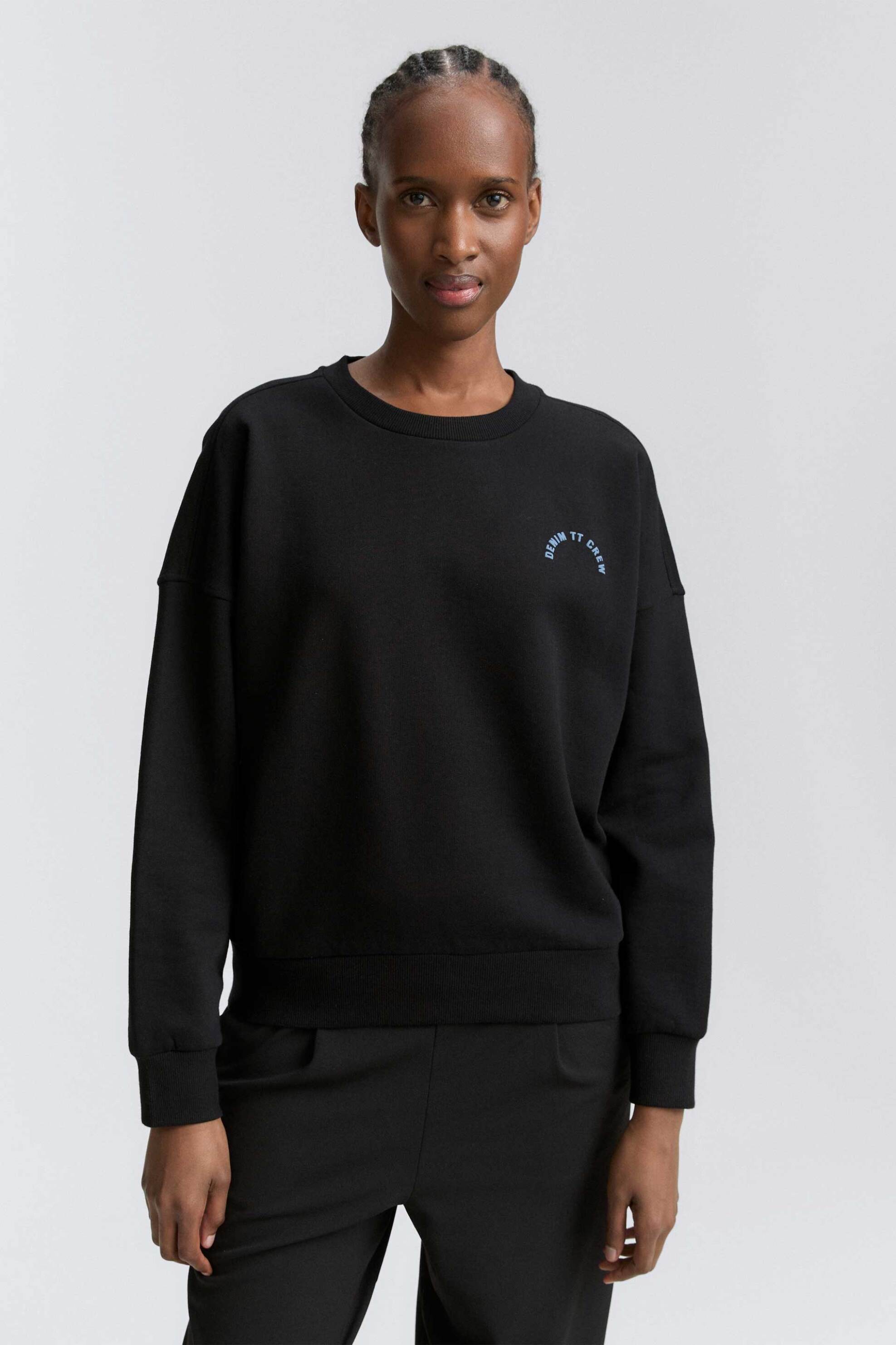 TOM TAILOR Tom Tailor γυναικεία μπλούζα φούτερ με lettering Loose Fit - 1045508 Μαύρο