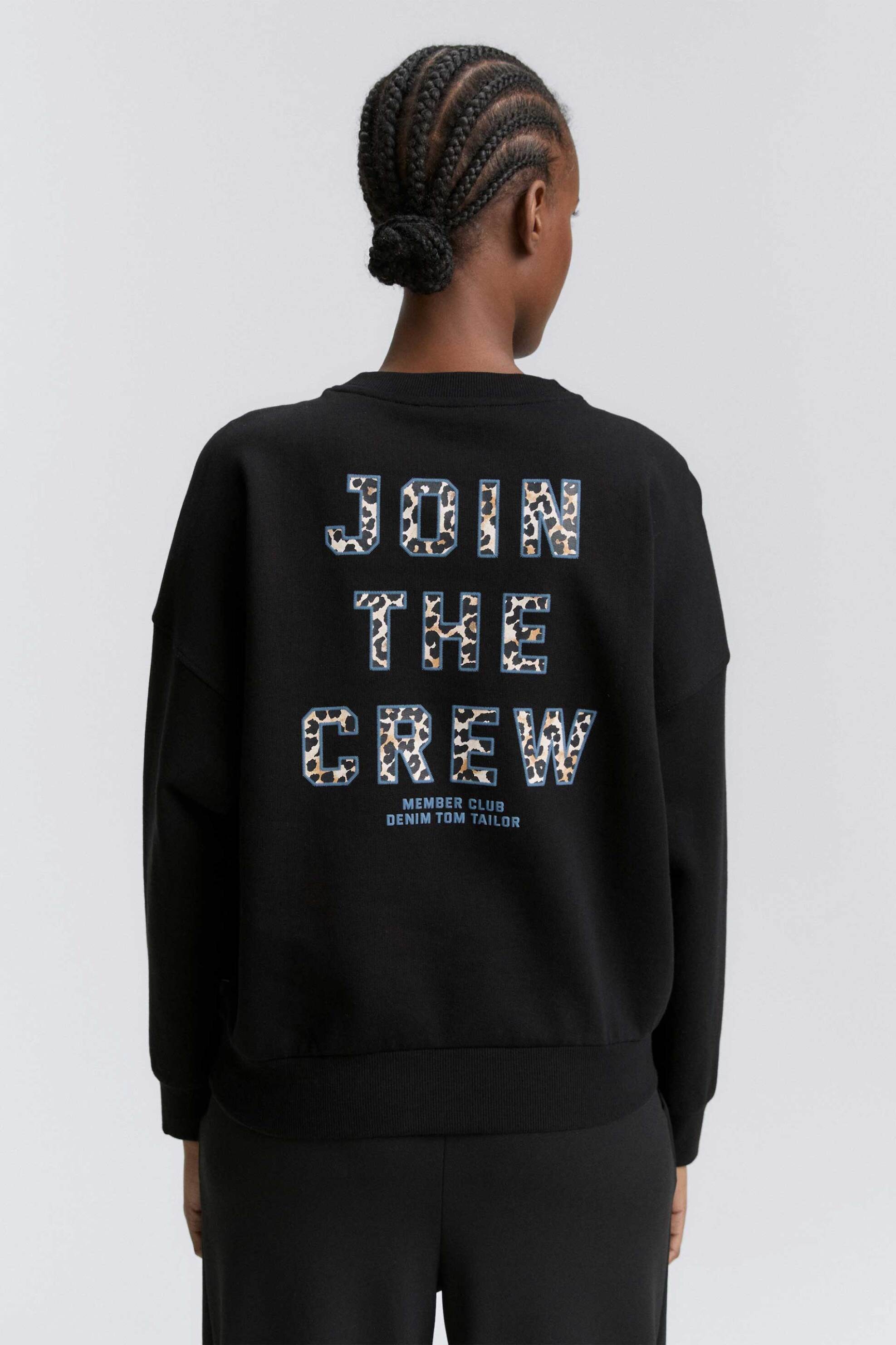 Tom Tailor γυναικεία μπλούζα φούτερ με lettering Loose Fit - 1045508 Μαύρο φωτογραφία