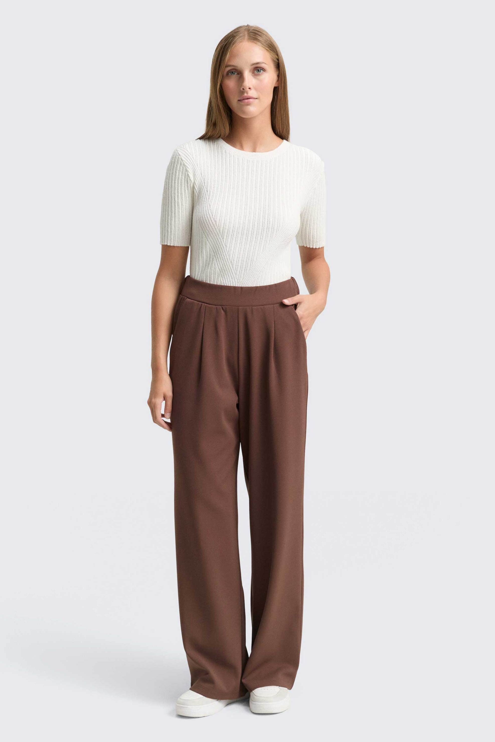 Tom Tailor γυναικείο παντελόνι μονόχρωμο Wide Leg - 1047944 Καφέ