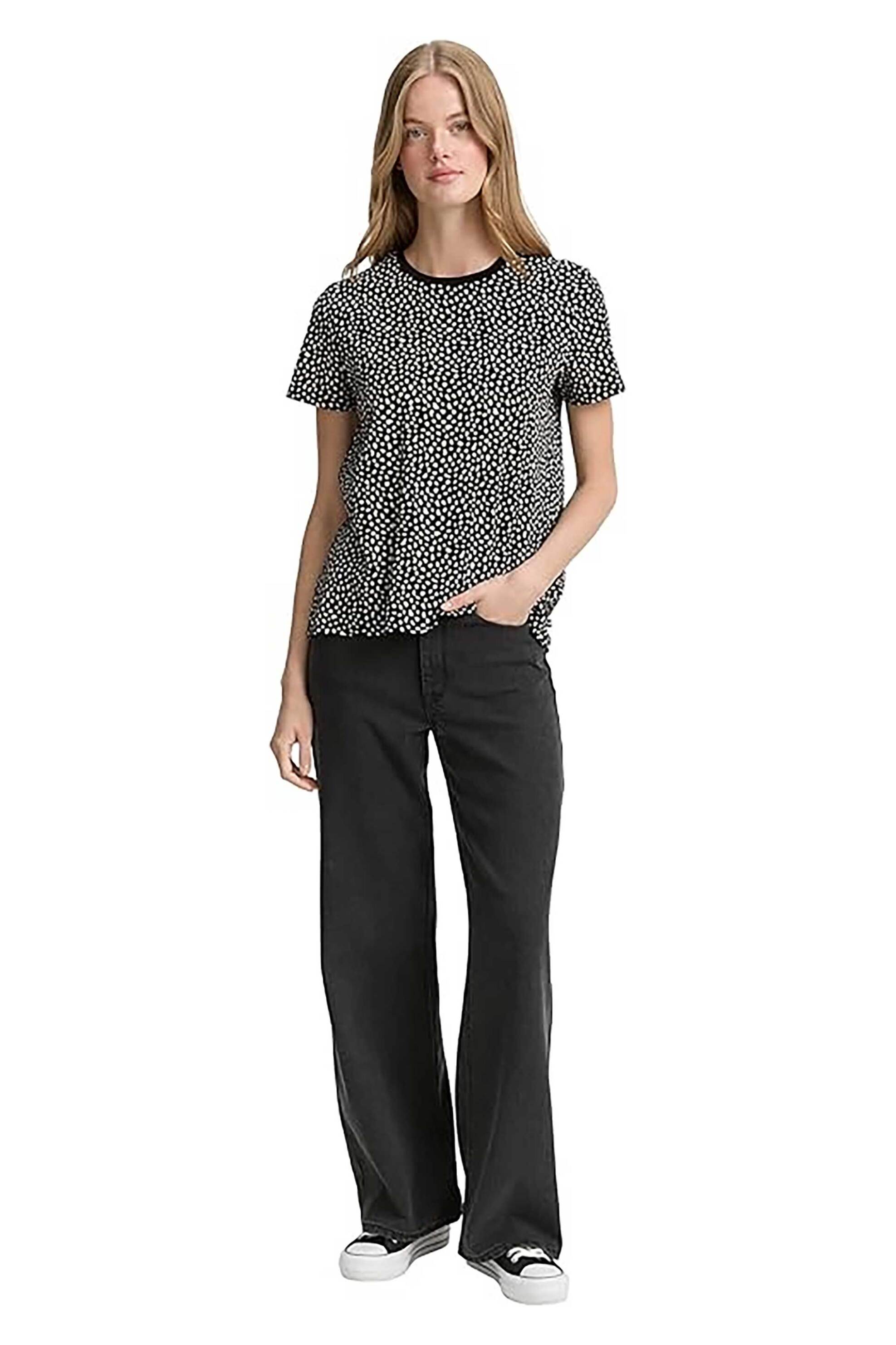 Tom Tailor γυναικείο T-shirt με all-over print Loose Fit - 1048332 Ασπρόμαυρο