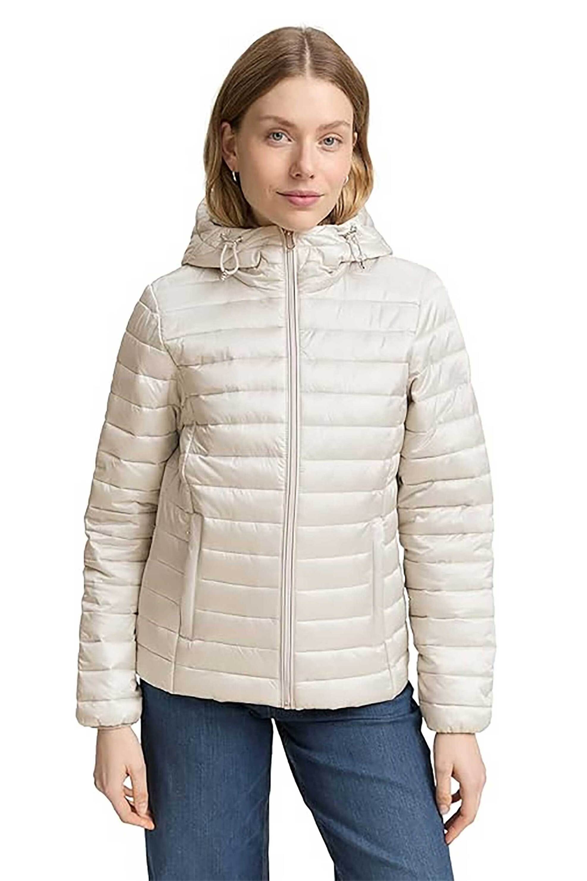 Tom Tailor γυναικείο μπουφάν με καπιτονέ σχέδιο και κουκούλα - 1046598 Γκρι Ανοιχτό