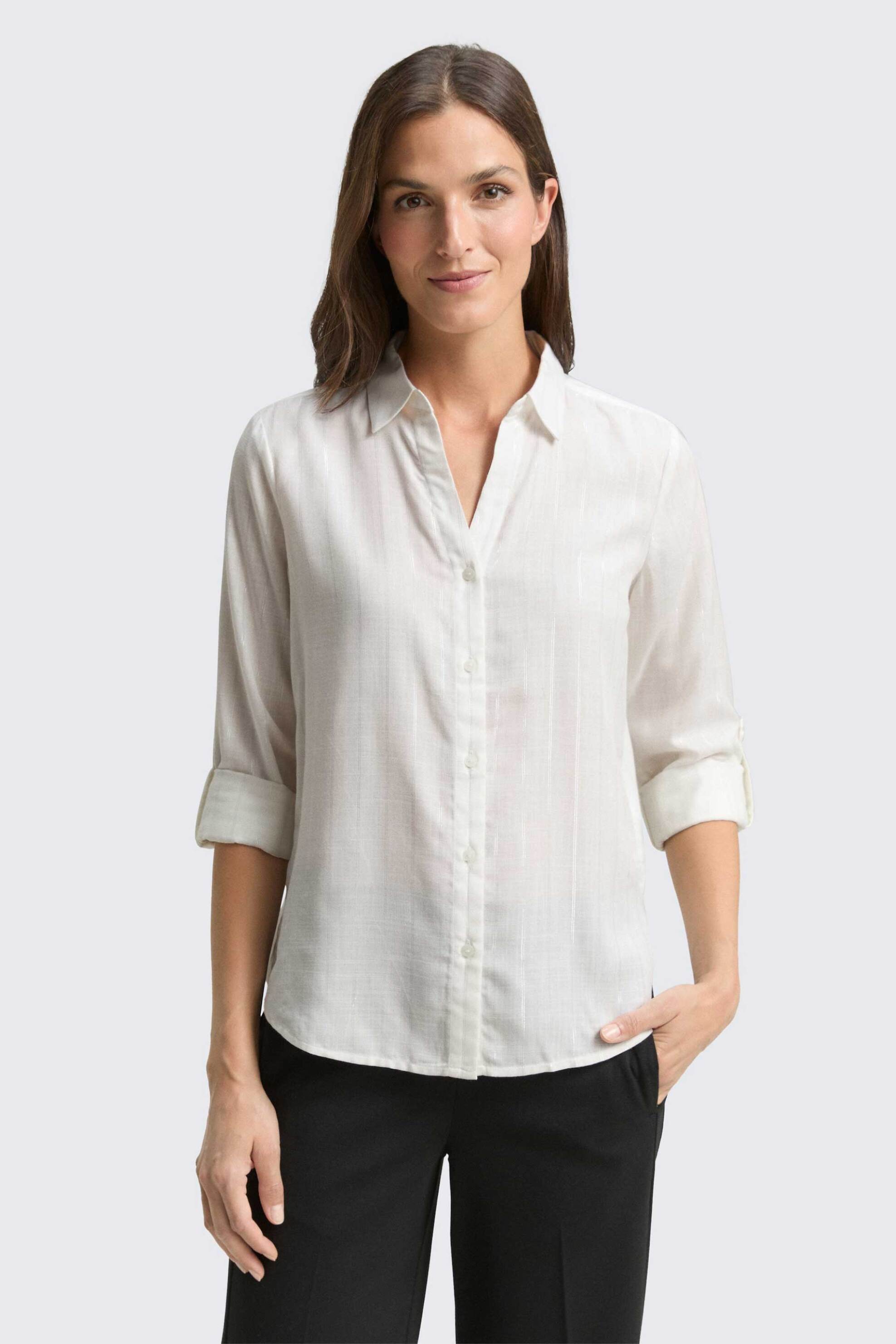 Tom Tailor γυναικείο πουκάμισο με γκλίτερ όψη Regular Fit - 1048687 Λευκό