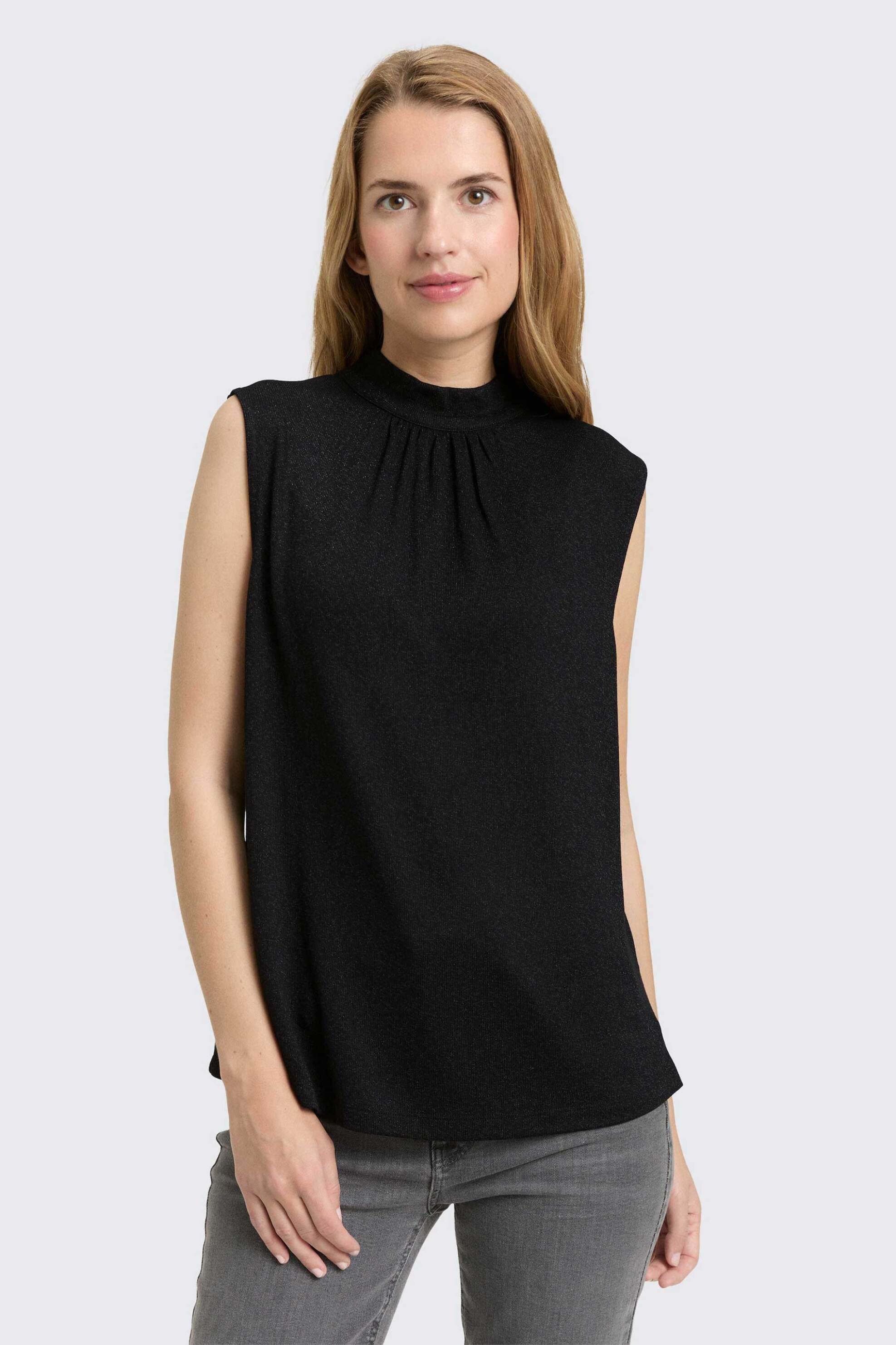 Tom Tailor γυναικεία αμάνικη μπλούζα με γκλίτερ όψη Regular Fit - 1048944 Μαύρο