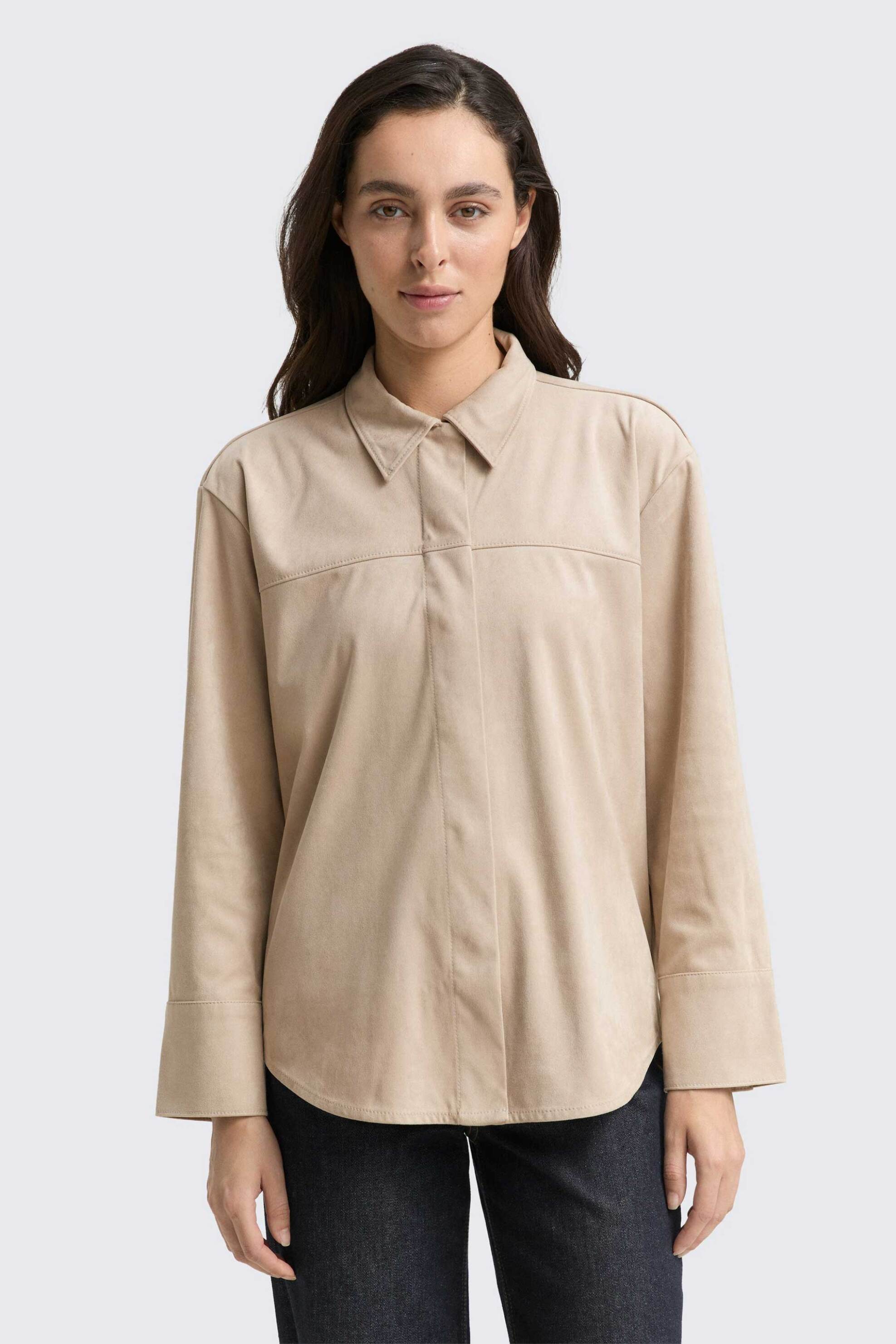 Tom Tailor γυναικείο overshirt μονόχρωμο Oversized Fit - 1047588 Μπεζ