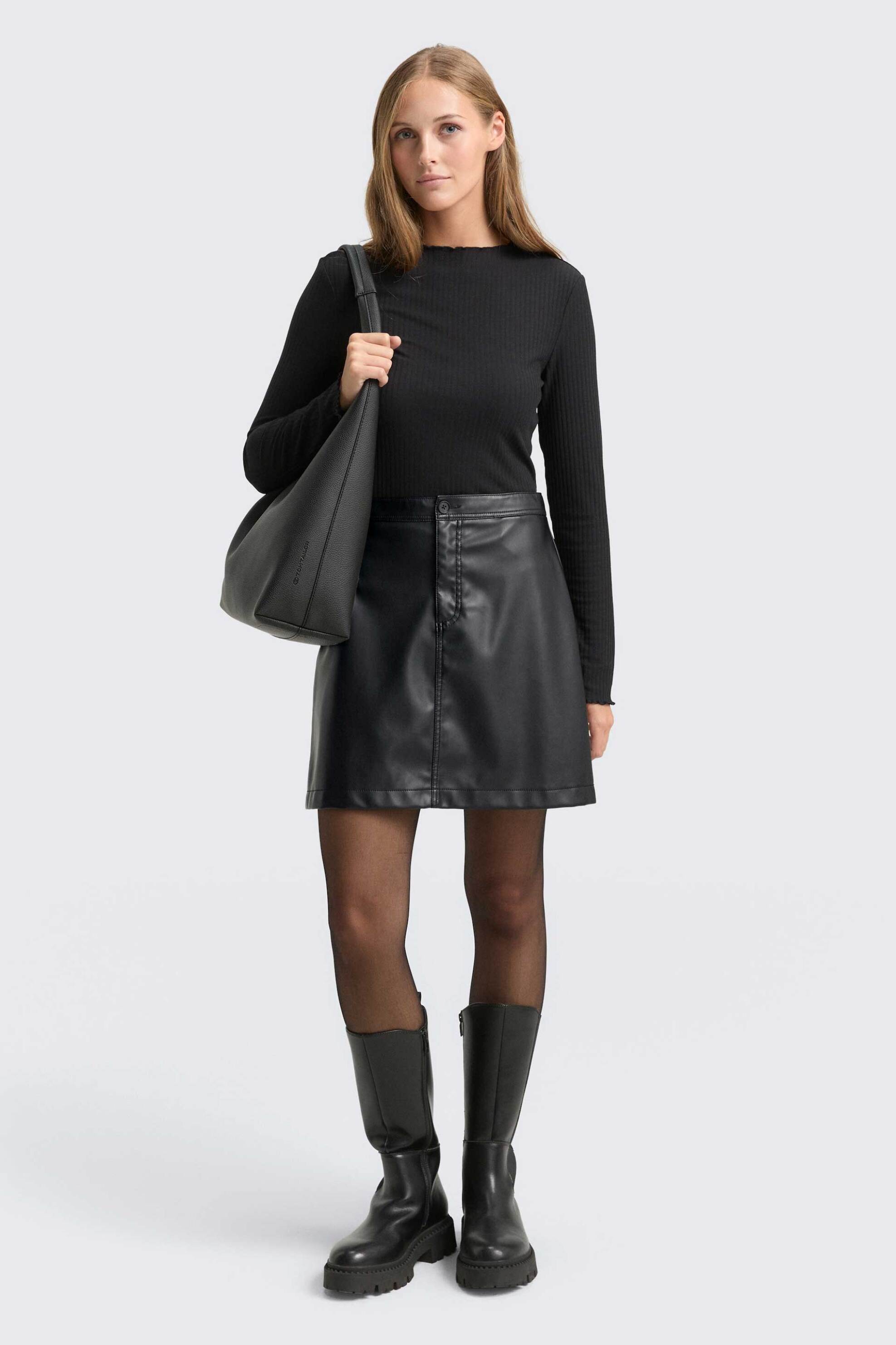 Tom Tailor γυναικεία mini φούστα μονόχρωμη με faux leather A line - 1047738 Μαύρο
