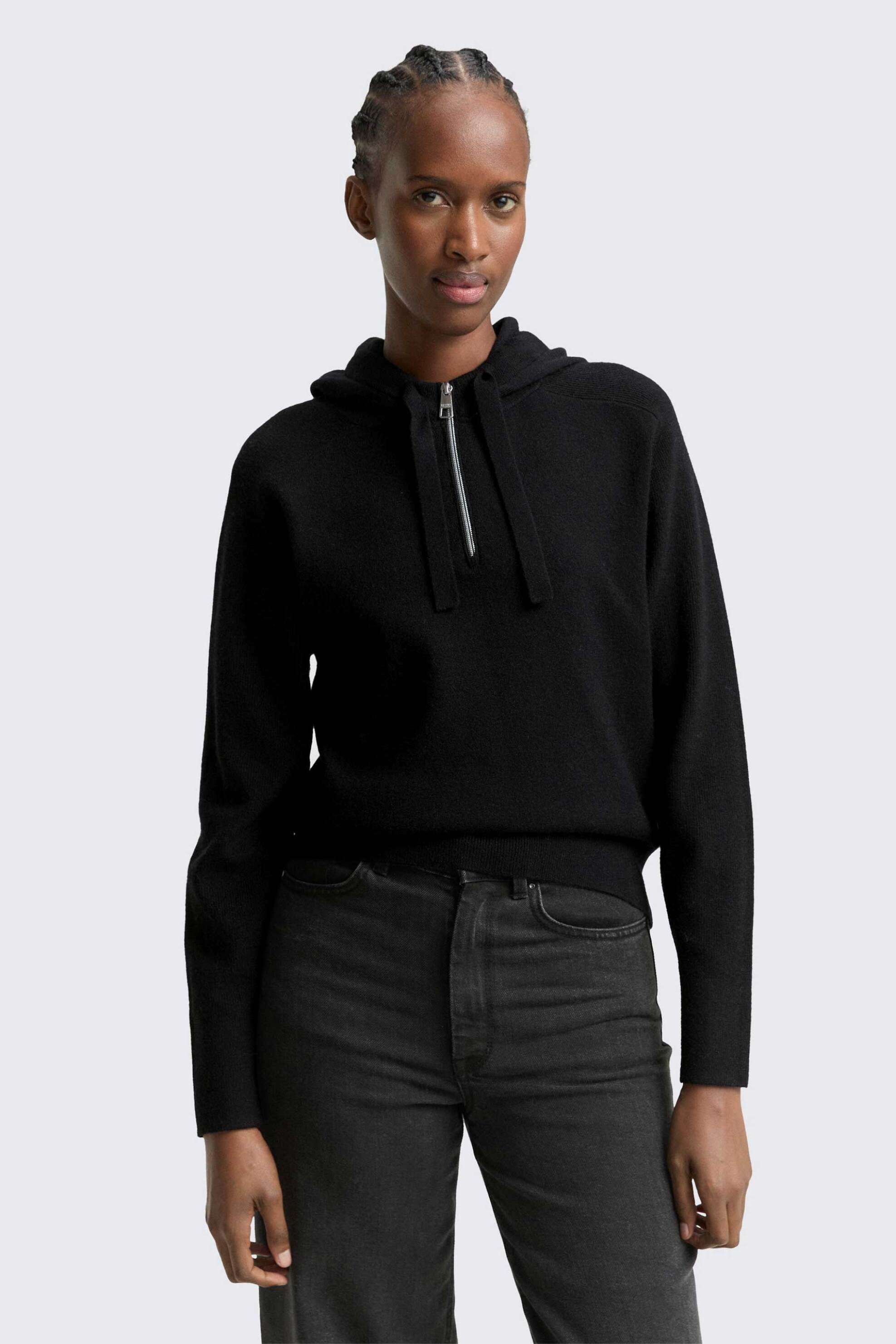 Tom Tailor γυναικείο πουλόβερ με κουκούλα και 1/2 φερμουάρ - 1047896 Μαύρο