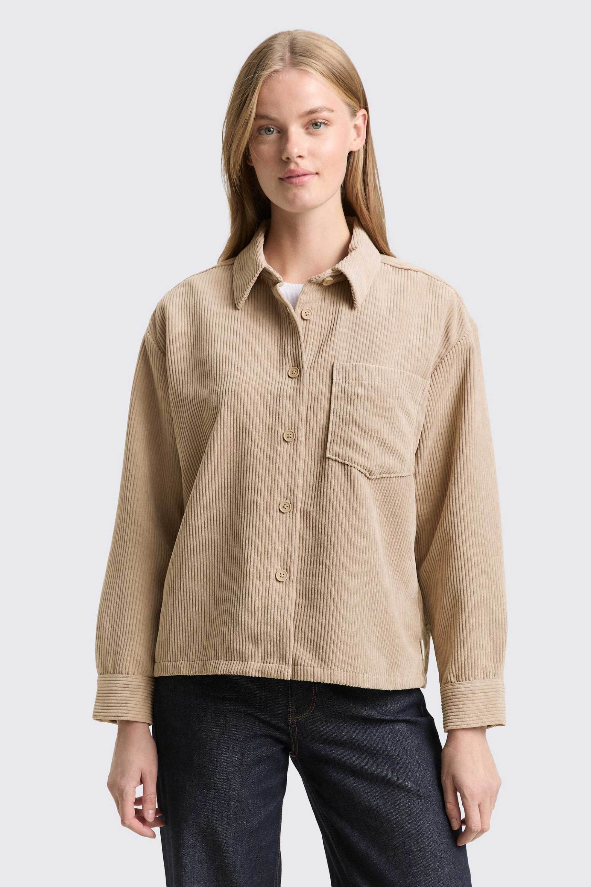 TOM TAILOR Tom Tailor γυναικείο overshirt μονόχρωμο Oversized Fit - 1048288 Μπεζ