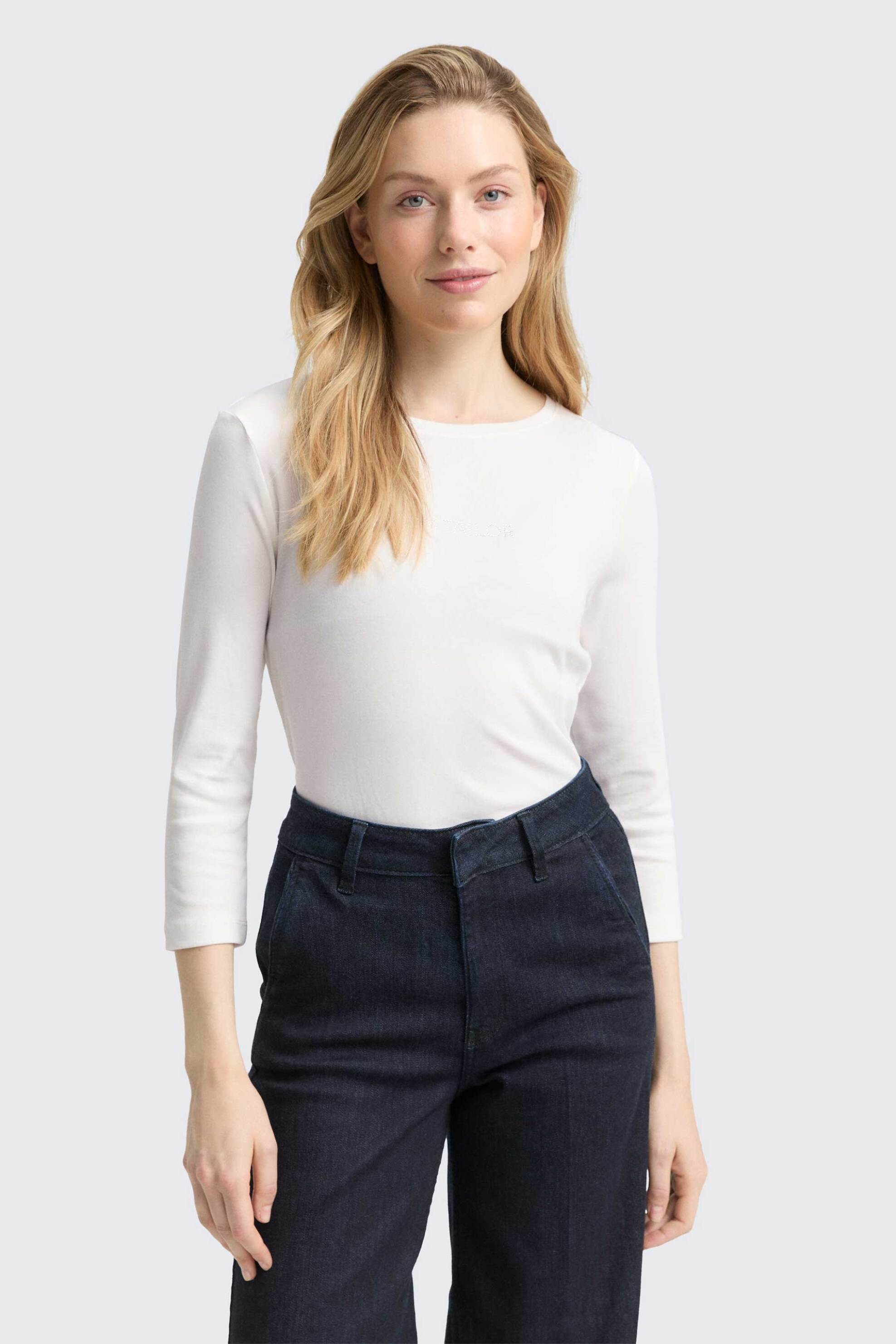 Tom Tailor γυναικεία μπλούζα με logo print Slim Fit - 1048941 Λευκό