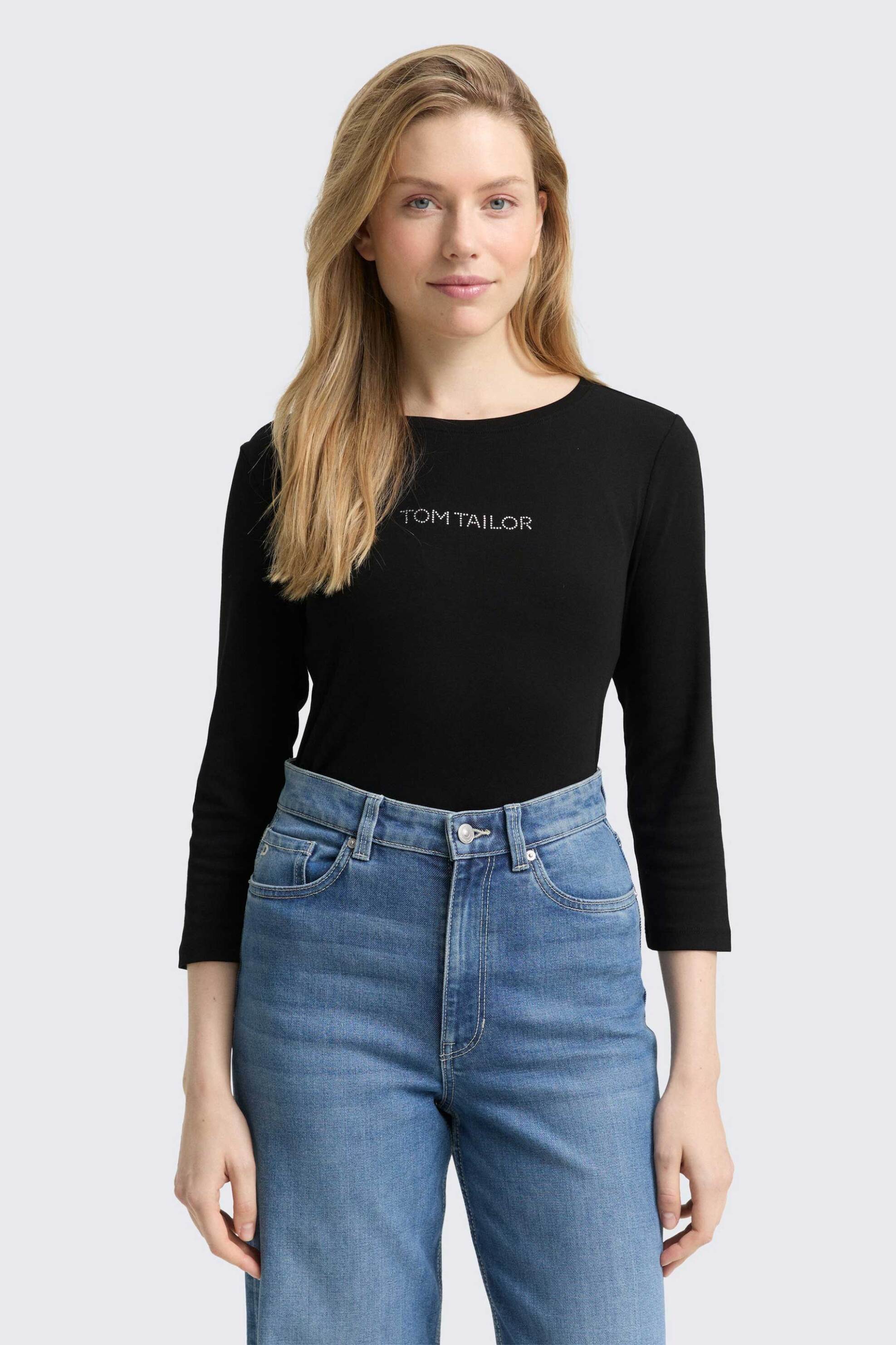 Tom Tailor γυναικεία μπλούζα με logo print Slim Fit - 1048941 Μαύρο
