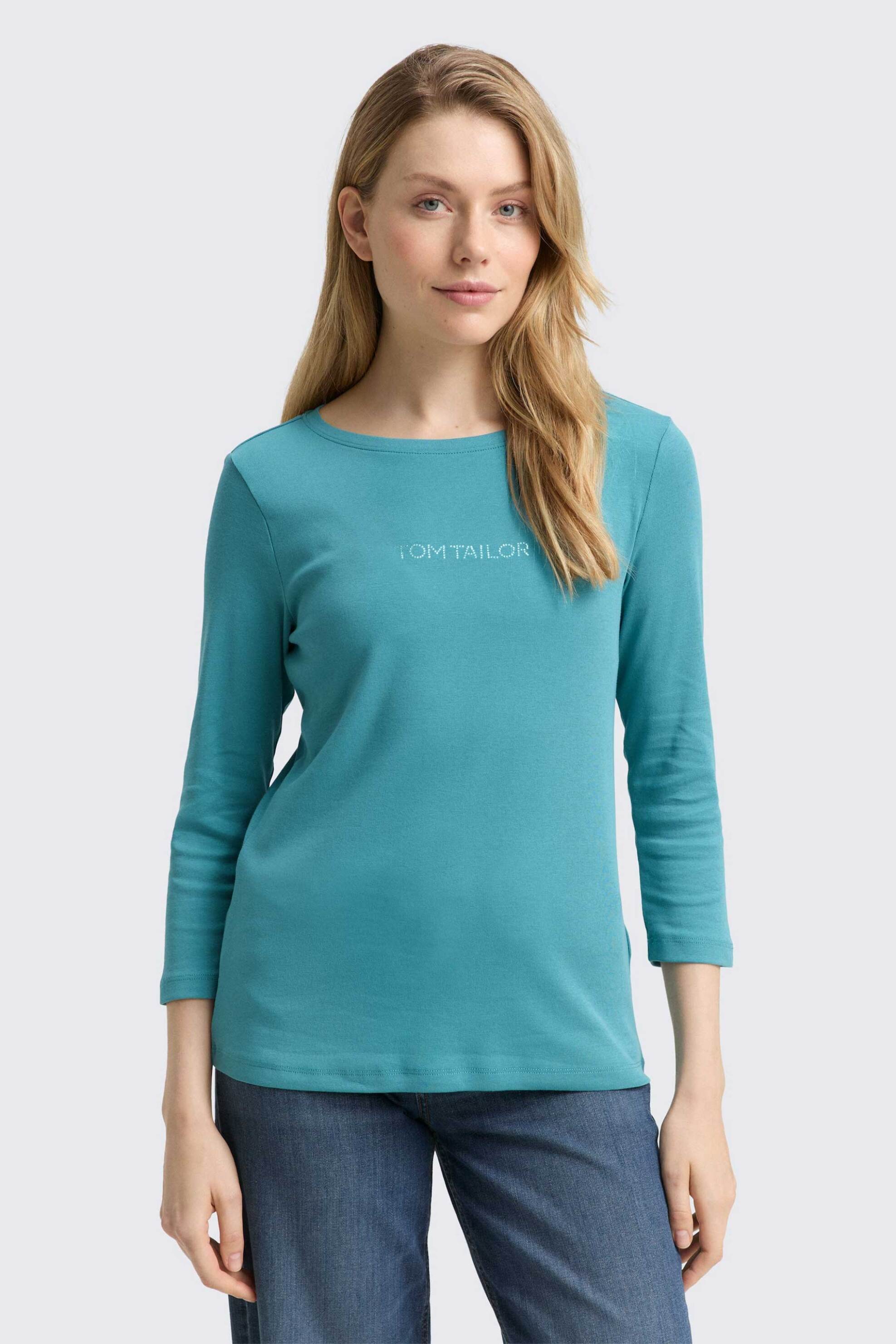 Tom Tailor γυναικεία μπλούζα με logo print Slim Fit - 1048941 Πράσινο Μέντας